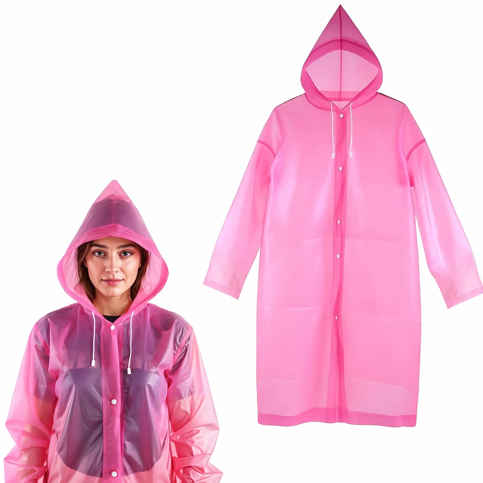 Ponchos roses pour femmes, poncho de pluie rose pour adultes, imperméable, réutilisable, épais, avec capuche et cordon de serrage