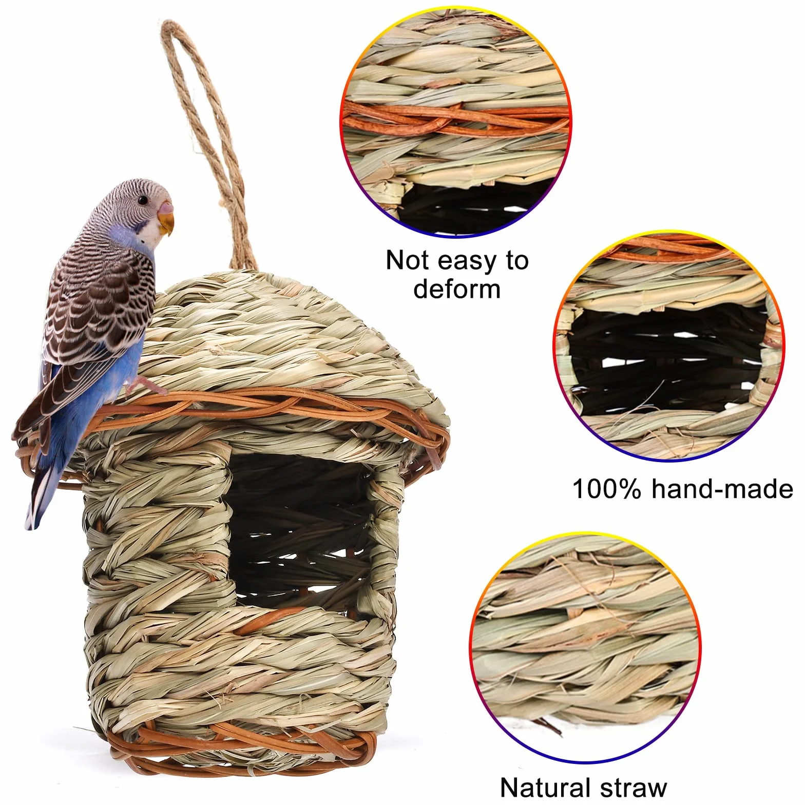 Cabane Oiseaux Tissé À La Main, Nichoir Exterieur pour Perruche, Colibri, Mesange