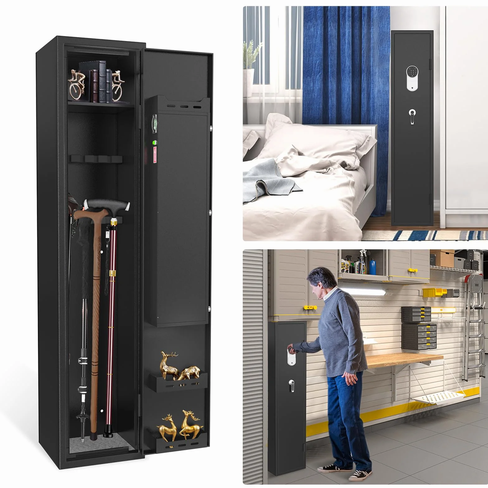 UISEBRT Armoire à armes pour 3 à 5 fusils - Armoire à munitions - Avec serrure électronique et empreintes digitales - Réglable - Pour armes longues, pistolets et munitions