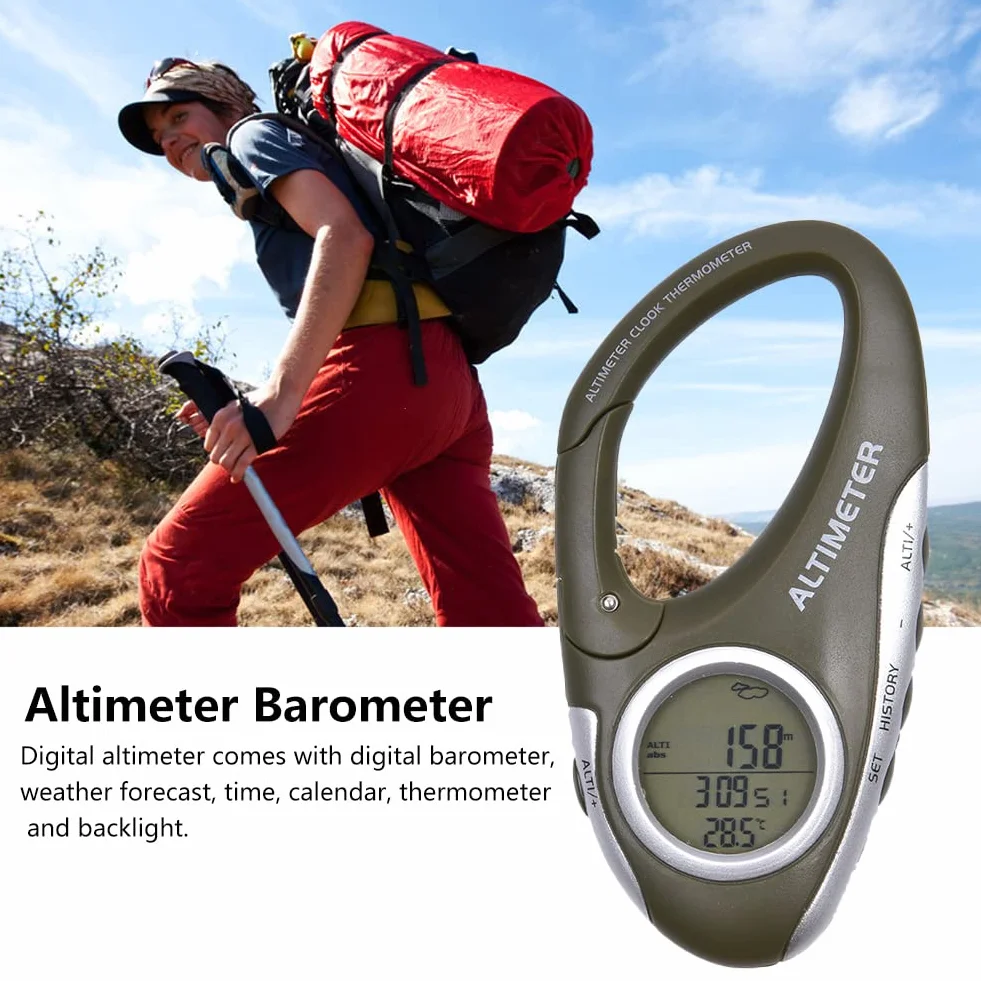 Altimètre pour la randonnée | Altimètre Multifonctionnel Portable avec thermomètre - randonnée Mousqueton Altimètre pour Femme Homme Explorateurs Randonneurs