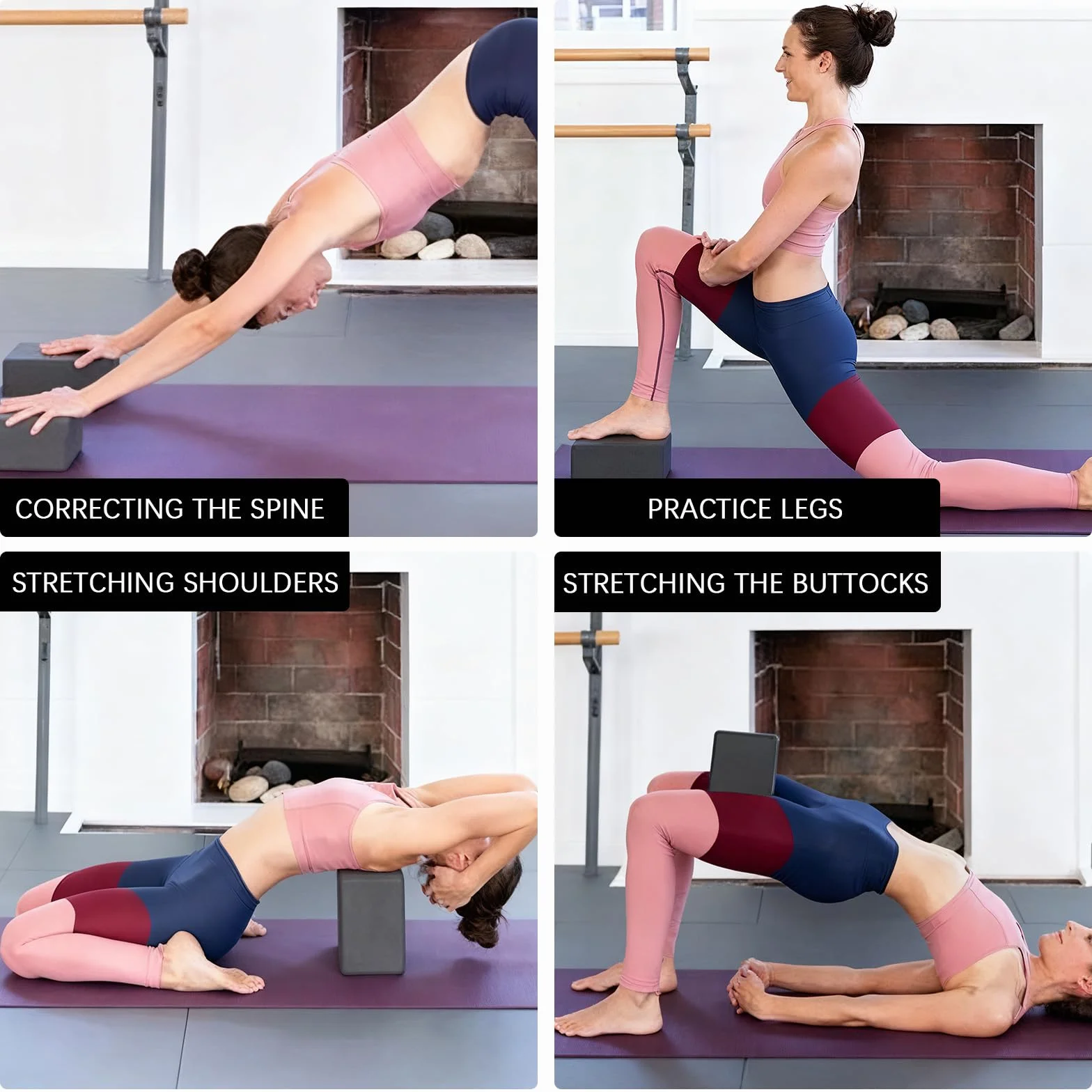 2 blocs de yoga, 23 x 15 x 7,5 cm, EVA pour femmes et hommes, noir