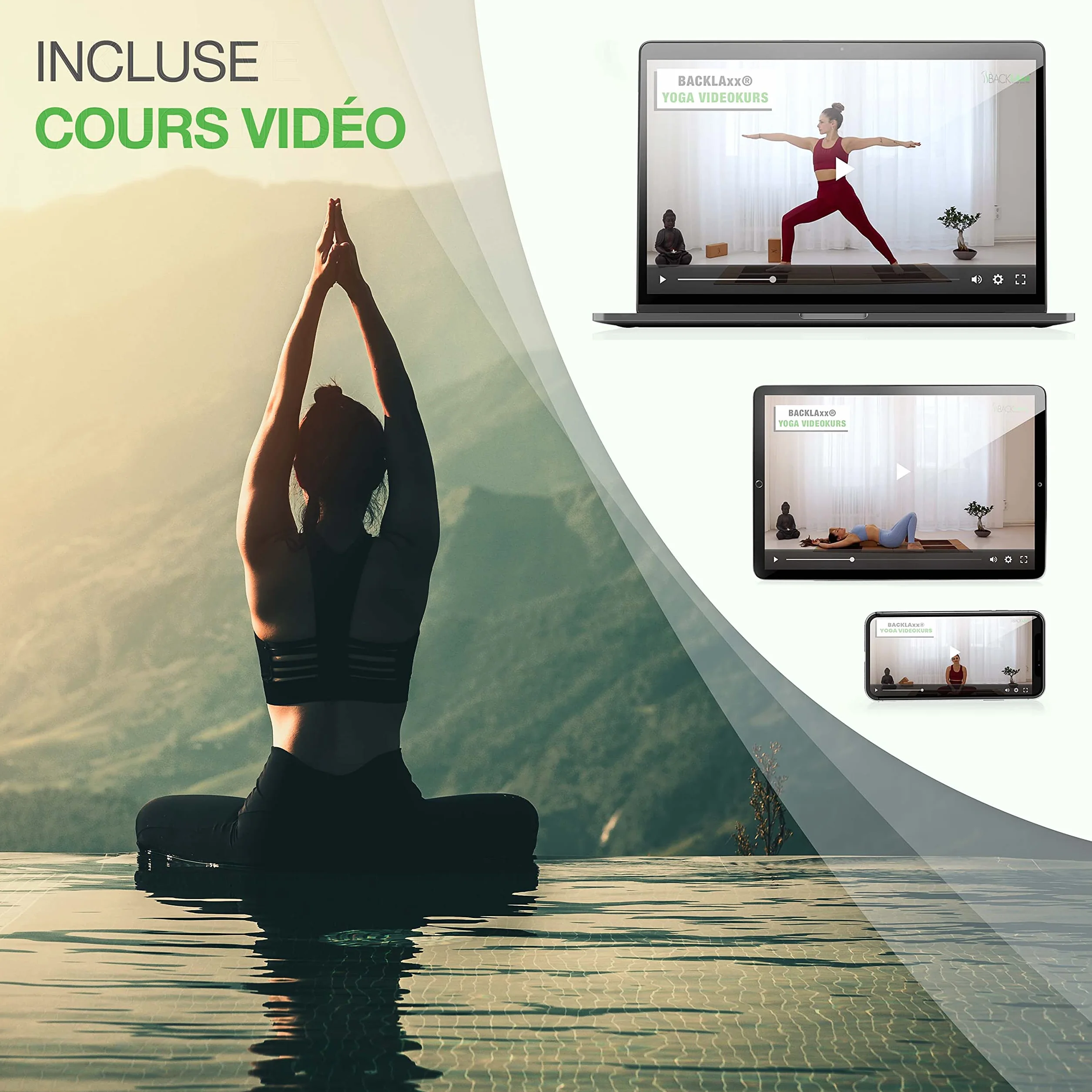 BACKLAxx ® Sangle yoga – Sangle coton pour yoga durable de 250 cm de long avec fermeture pratique en métal - Idéale pour le Pilates et les étirements – vidéos d'application inclu