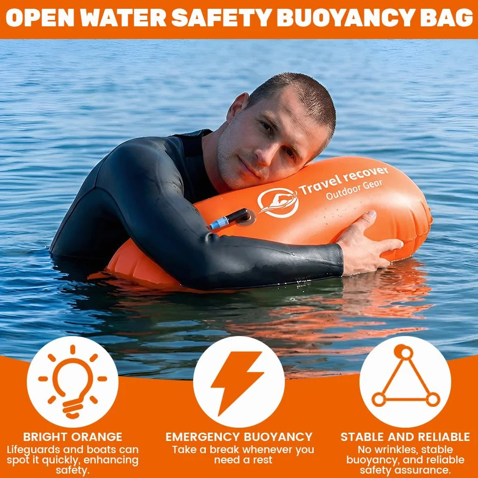 20L Bouee nage Eau Libre, Bouée Natation Eau Libre avec Sac étanche, Bouées gonflables adaptées à la Navigation en Eau Libre et au Triathlon, Pochette étanche pour téléphone Incluse, Orange