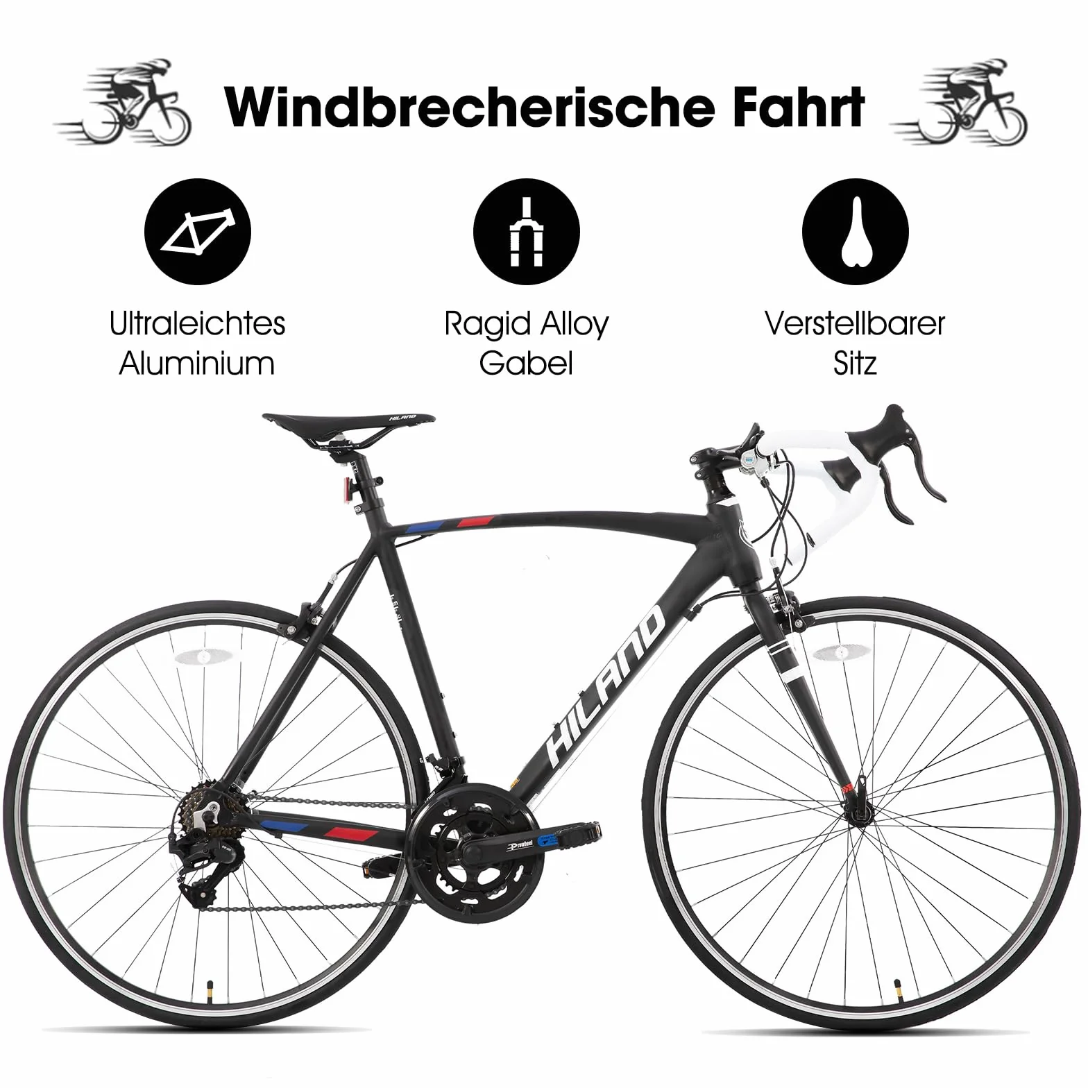 Hiland Vélo de Route 28" 700C 14 Vitesses Cadre 490mm Noir
