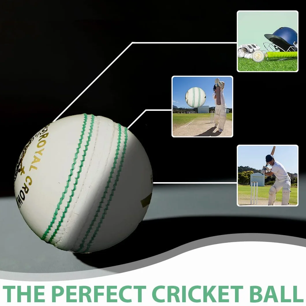 BT Balle de cricket blanche – Lot de 1 balle de cricket en cuir véritable pour le cricket et la pratique de jour ou de nuit | Balle de cricket adaptée aux chauves-souris | 156 g