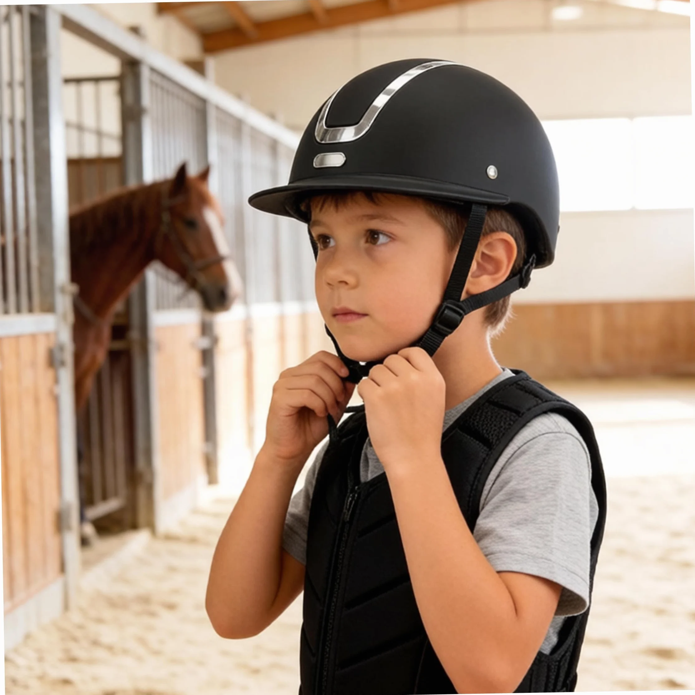 Casque d'équitation pour Enfant résistant aux Chocs pour l'entraînement en extérieur Mat Taille Ajustable de 48 à 52 cm.