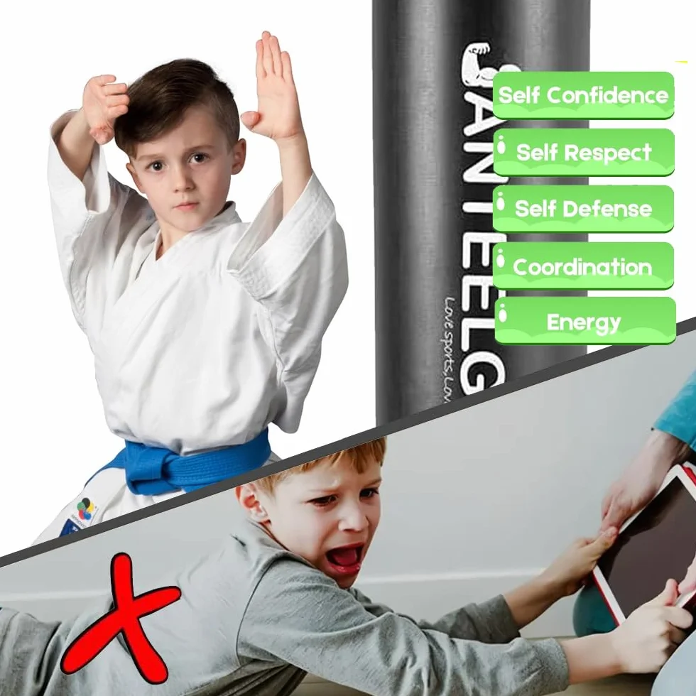 Punching Ball Enfants avec Gants de Boxe: JanTeelGO 150cm Boxe Enfant Gonflable - Sac de Frappe Enfant Cadeau pour GarçOns Et Les Filles 3 à 12 Ans