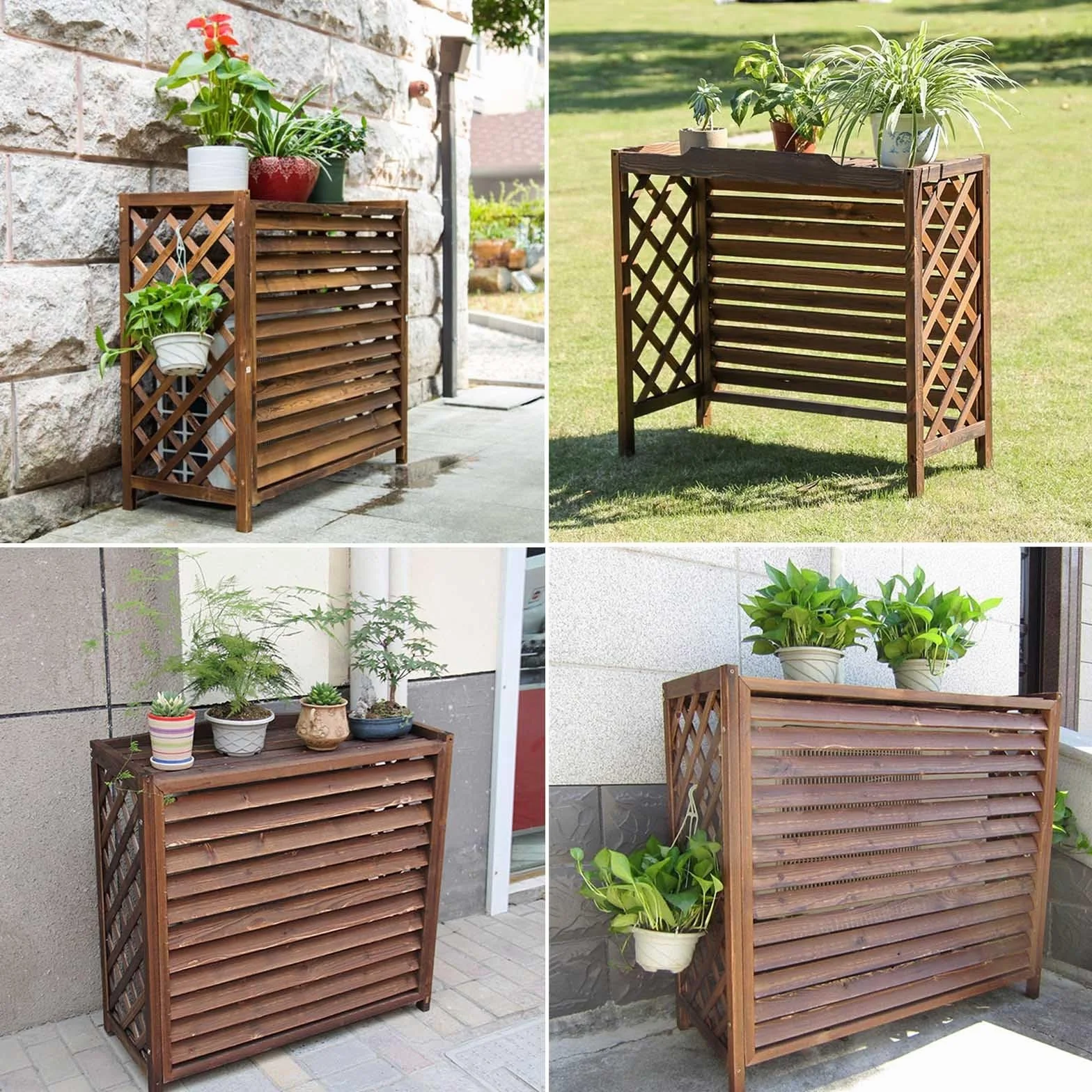 Housse Climatiseur Extérieur Bois Cache Pompe à Chaleur Unité Extérieure 100x44x93cm