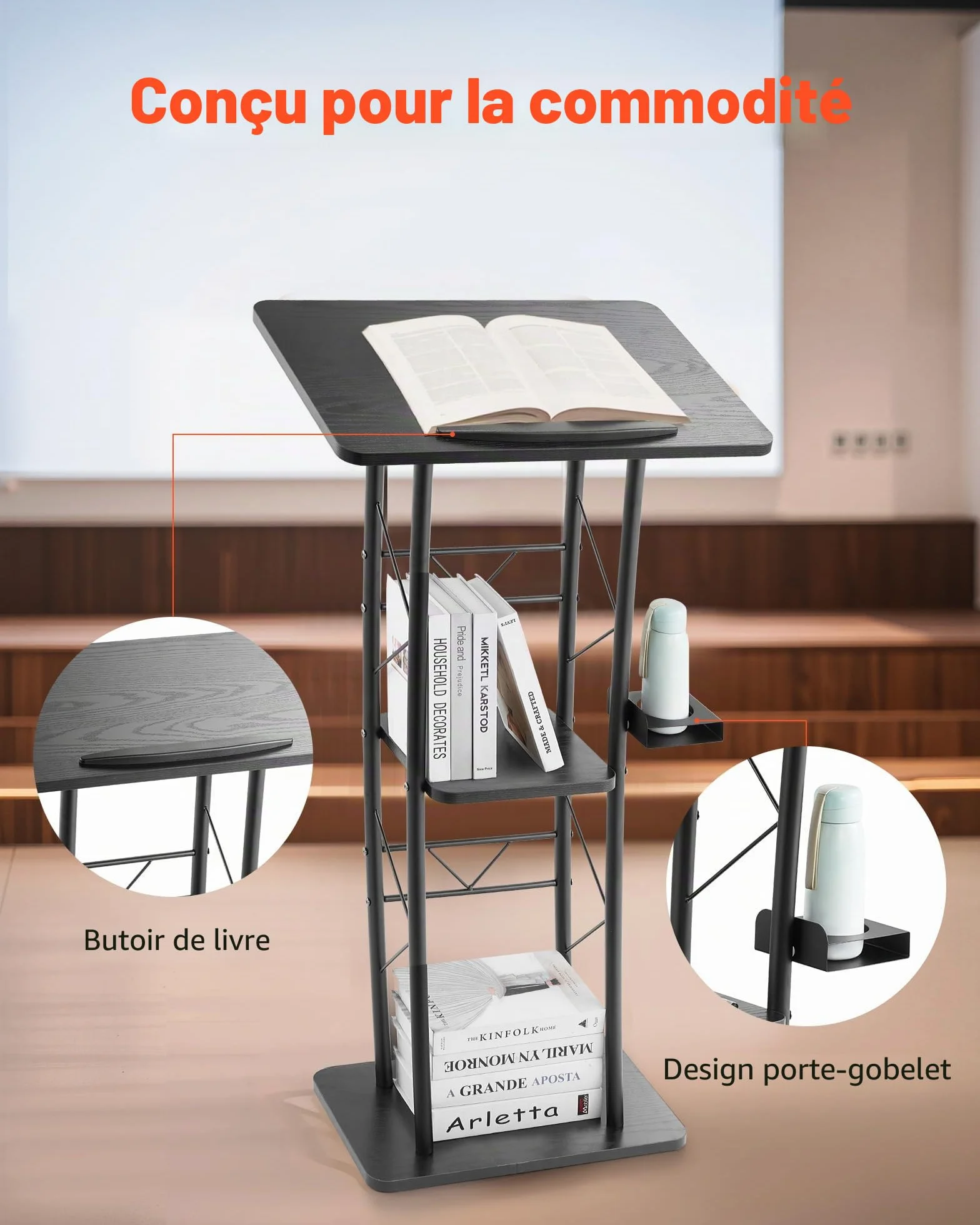 VEVOR Pupitre de Conférence 118 cm, Podium en Métal avec Large Surface de Lecture et Compartiment de Rangement