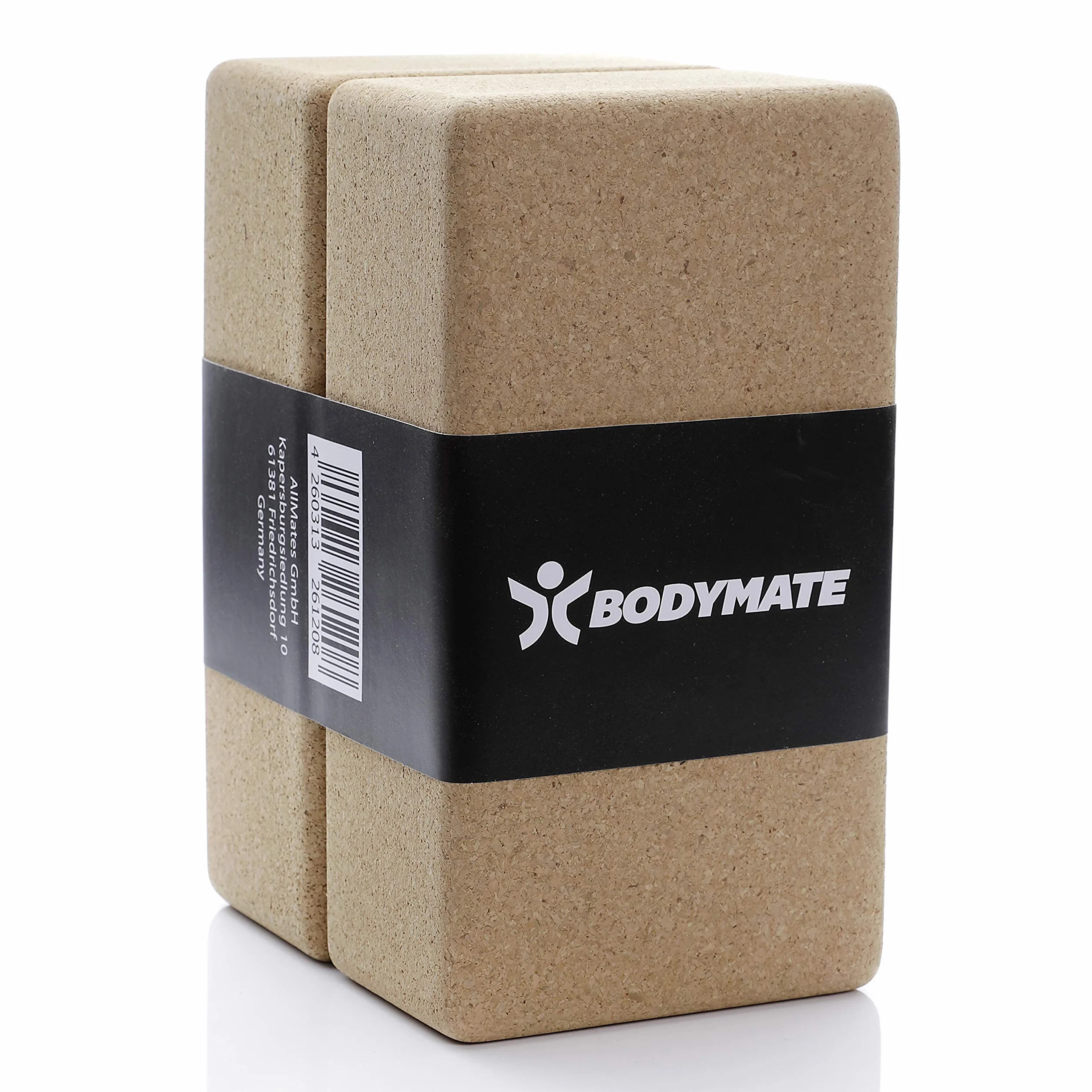 BODYMATE Lot de 2 blocs de yoga en liège 100% naturel et écologique, support pour asanas, méditation, exercices de relaxation, pour débutants et pro, 22 x 12 x 7,5 cm