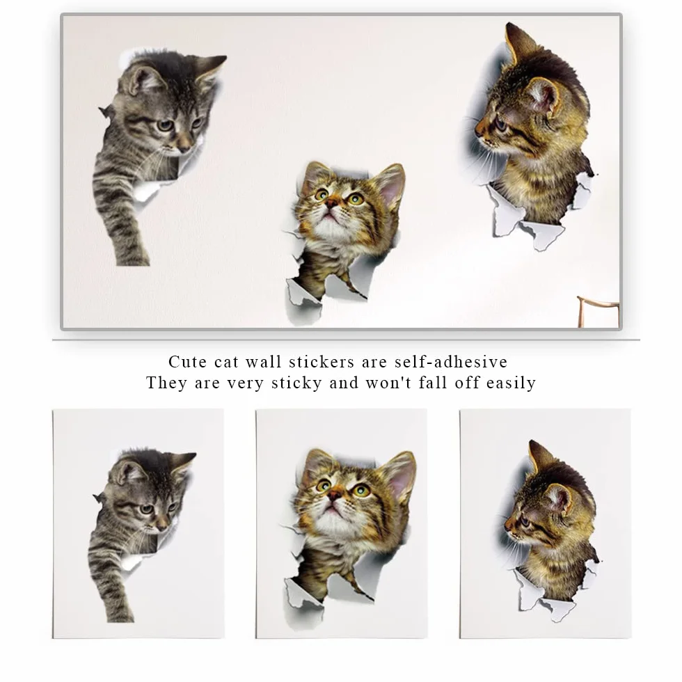 Lot de 12 autocollants 3d en forme de chats mignons pour réfrigérateur - Amovibles - Décoration maison