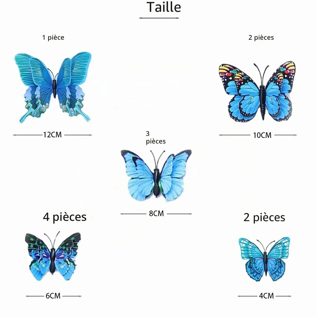 Papillon Stickers Muraux 3D 24 Pièces Décoration Fête Chambre Bleu