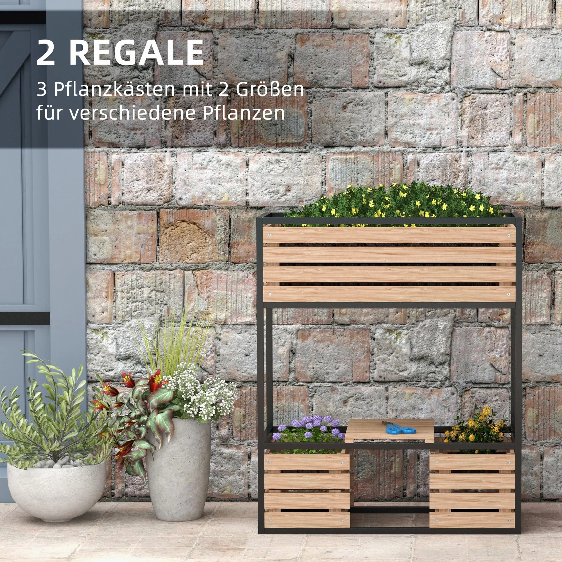 Outsunny Bac à fleurs surélevé en bois 2 niveaux avec étagère 83 x 39 x 100 cm brun clair
