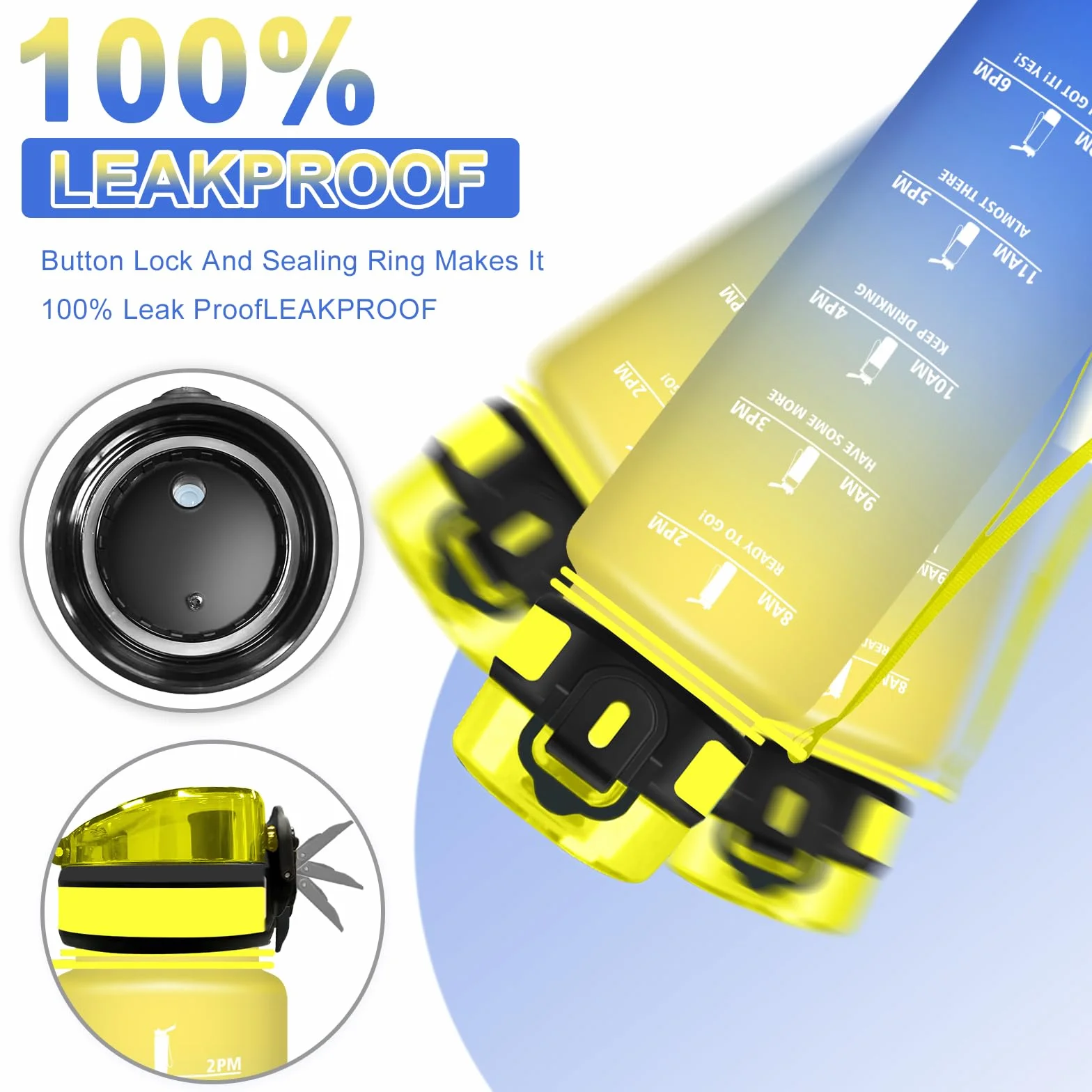 Gourde 1l, Gourde Sport, Facile à Nettoyer, Bouteille avec Verrou de Sécurité, Bouteille d'eau Avec Spazzolare, Bouteille Plastique avec Marqueur de Temps, pour Running, École, Sport, Bureau