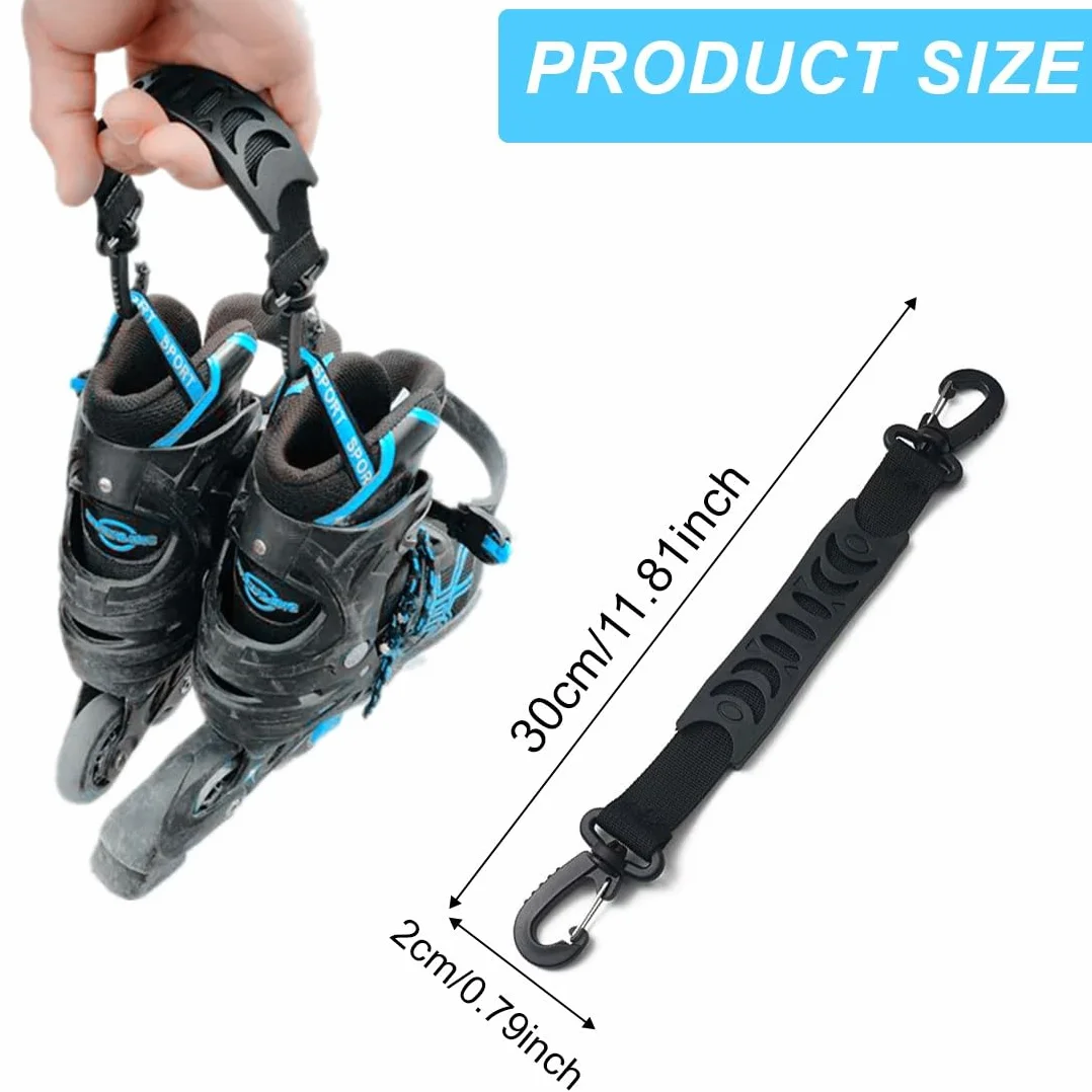 3 pcs Sangles Porte Ski, 30cm Portable Sangles Chaussure Ski avec Patin Antidérapant et Boucles à Double Extrémité, Hiver Bandoulière de Transport Ski Poignées de Patins à Roulettes