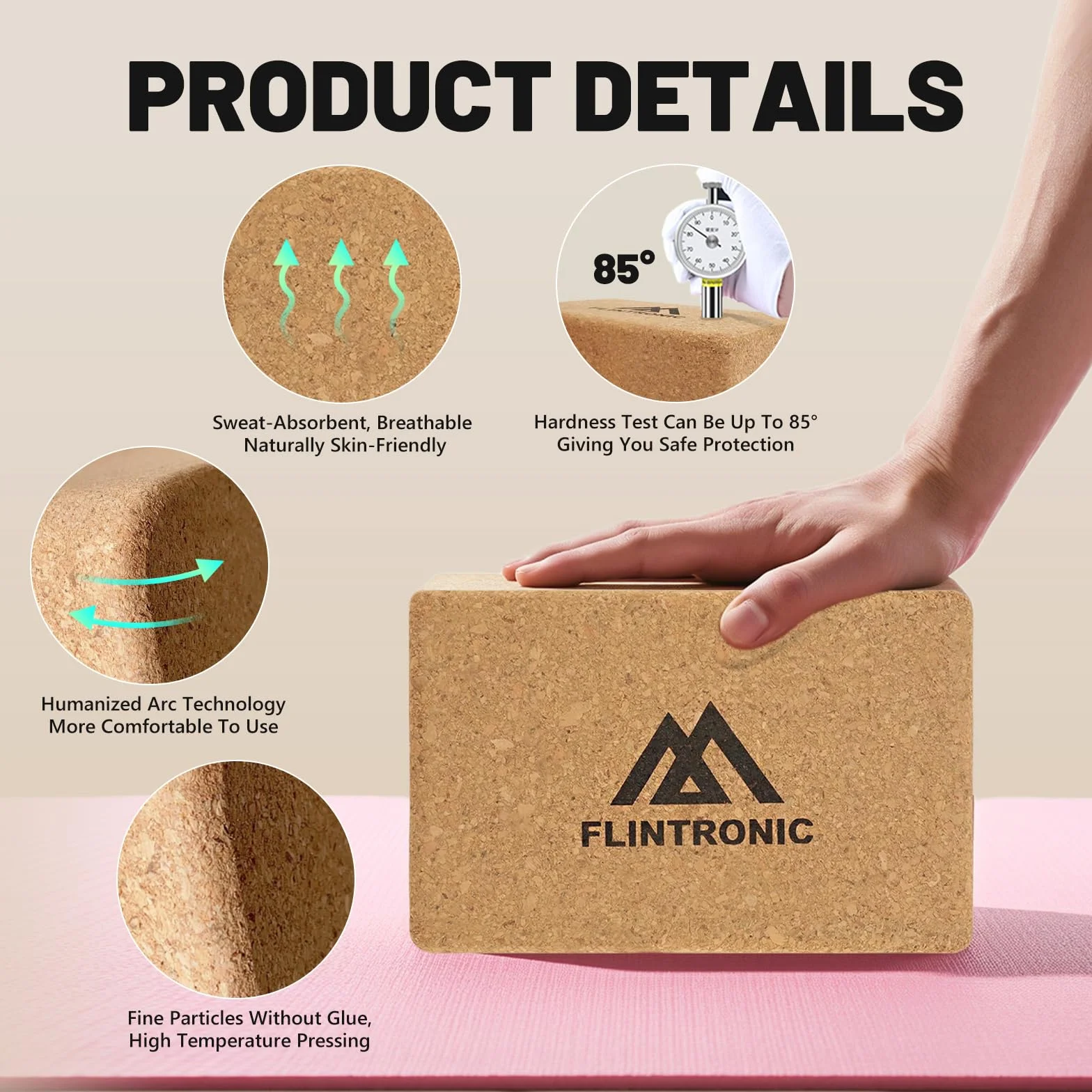 Flintronic Lot de 2 Blocs de Yoga, Brique Yoga Liège, Briques Yoga, 100% Naturel Briques de Mousse de Fitness, pour Pilates, Yoga, Étirement, Accessoires de Fitness, 22.5x14.5x7.5CM