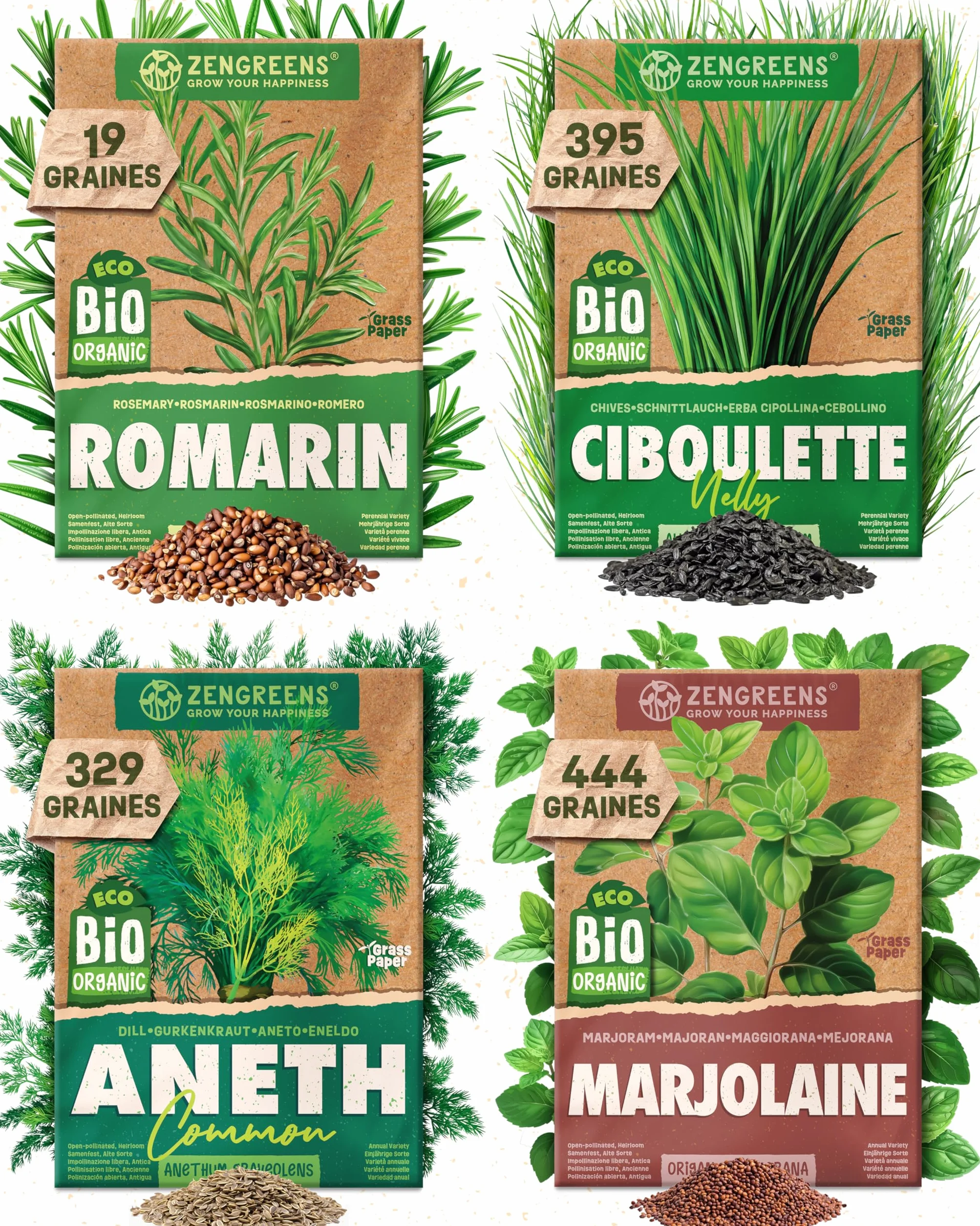 Kit de graines de herbes aromatiques bio 25 variétés ZenGreens® pour jardin balcon jardinière