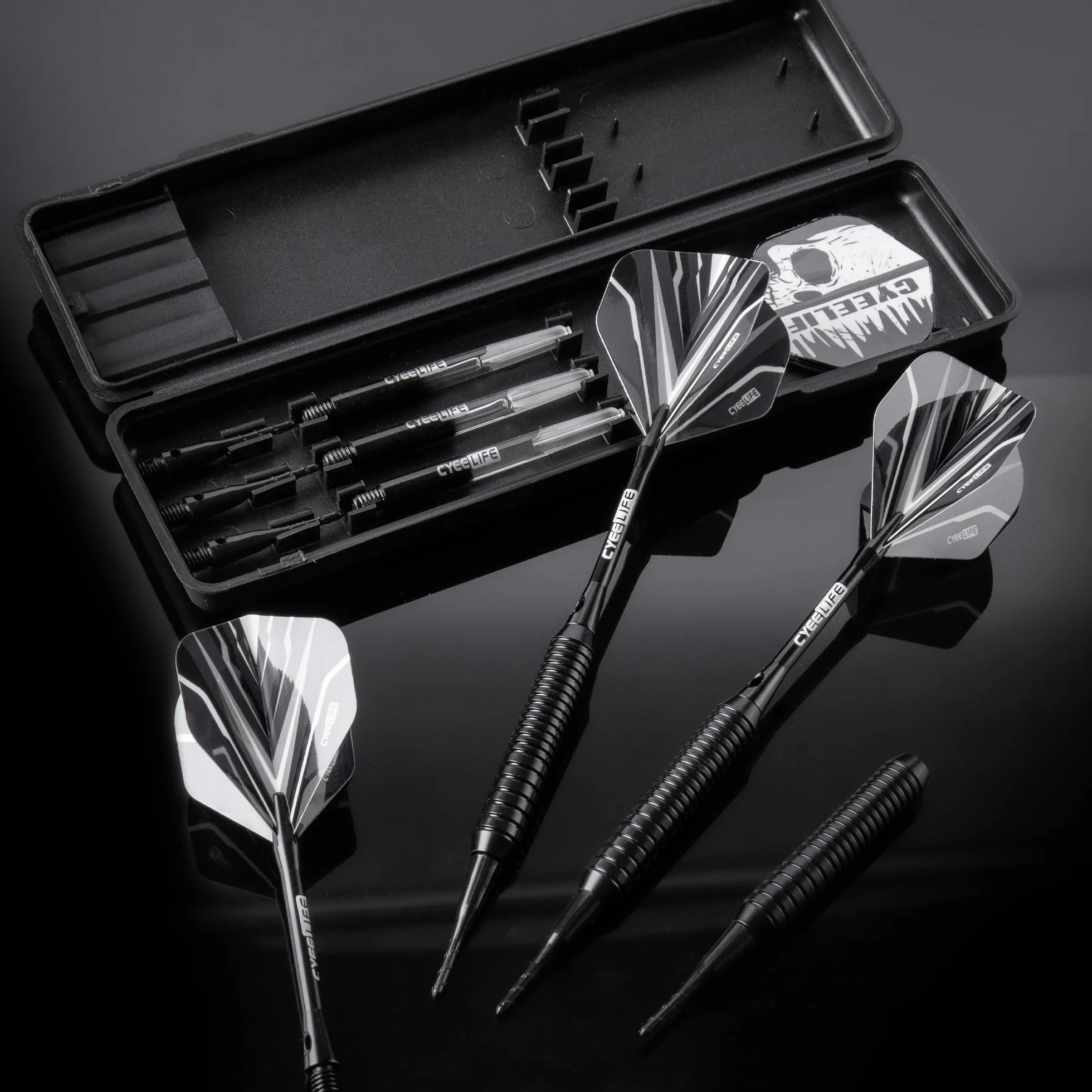 CyeeLife Jeu de fléchettes à pointe souple avec fût en laiton, fléchettes professionnelles à pointe plastique, tiges en aluminium/PC + 6 ailettes + 30 pointes souples + 20 joints toriques + 2