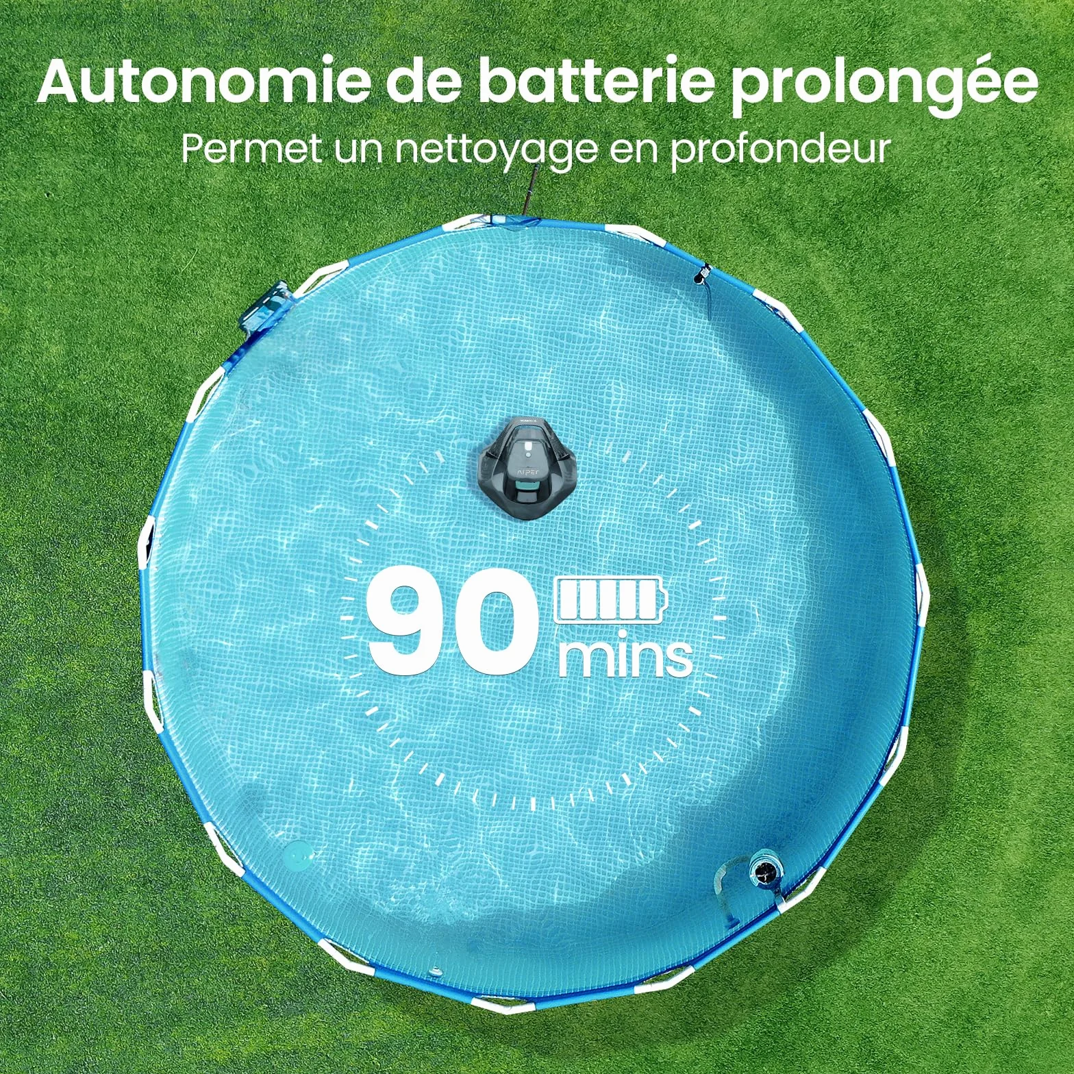 AIPER Robot Piscine sans Fil, Aspirateur pour Piscines jusqu'à 80 m², 90 Minutes Autonomie, Deux Moteurs