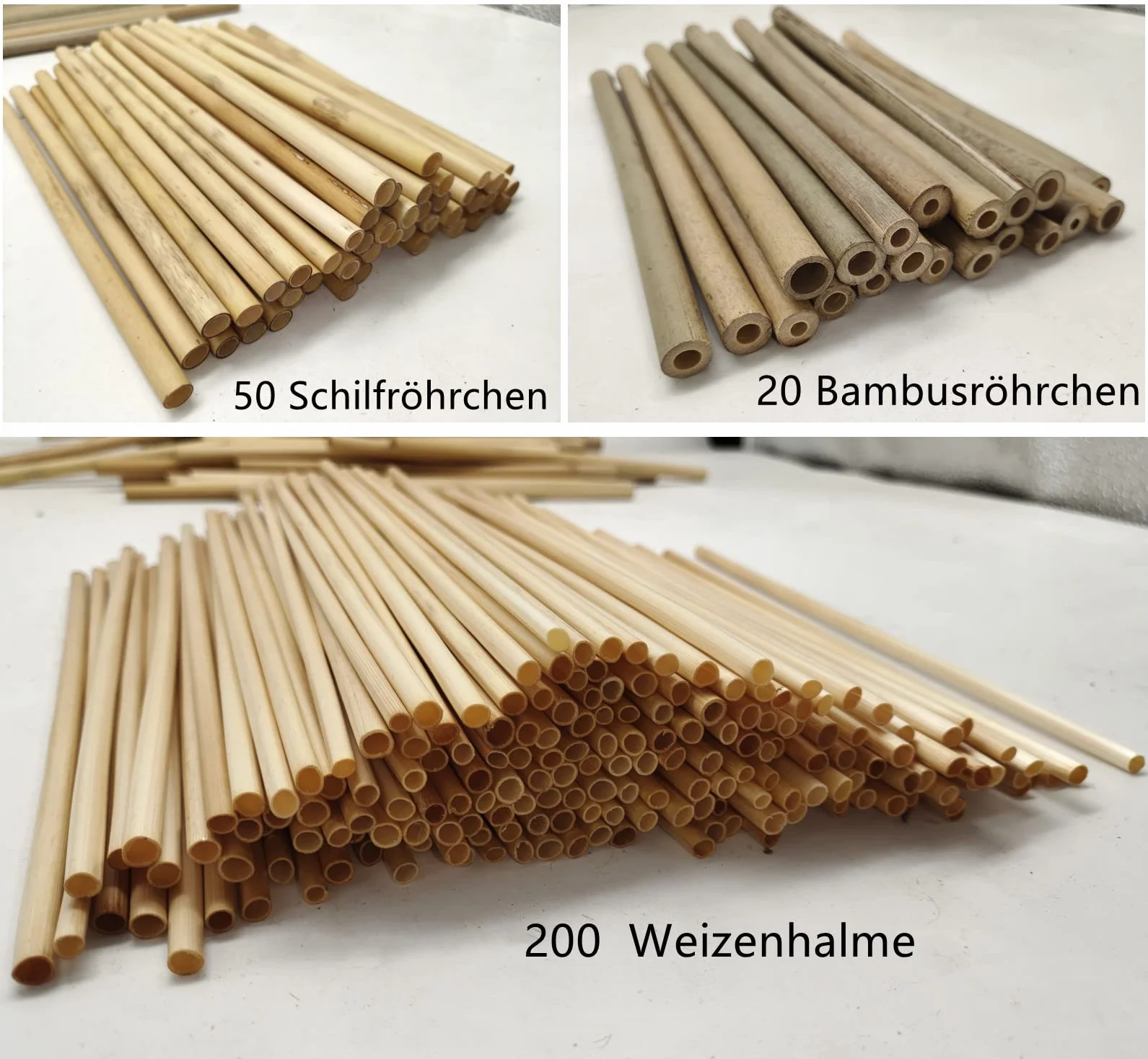 Pailles de blé, tubes de roseau et bambou 20 cm - Matériau de remplissage pour hôtel à insectes, abeilles sauvages