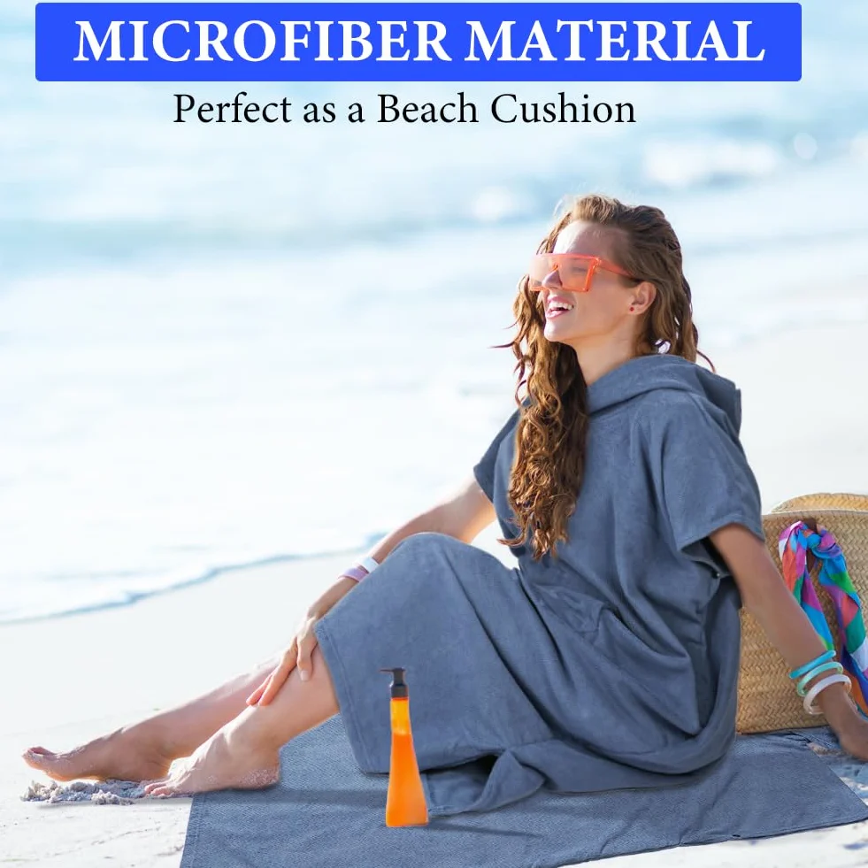 AUYAO Poncho de Plage Adulte, 110 * 78 cm Peignoir de Bain avec Poche pour Homme Femme, Peignoir Rapid Séchage et Léger, Serviette de Surf avec Capuche pour Plage Natation Plongée