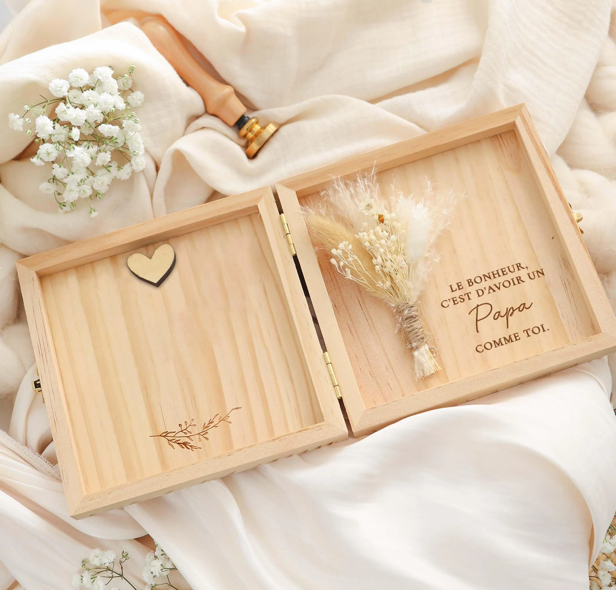 Coffret cadeau papa en bois 14 x 14 x 3 cm - Le bonheur c'est d'avoir un papa comme toi