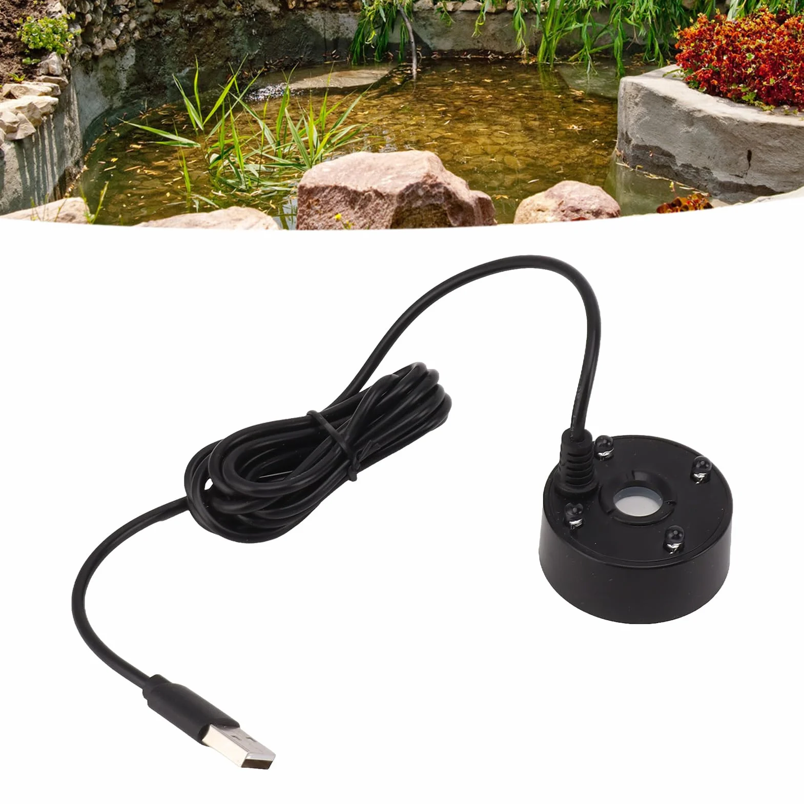 Brumisateur USB 5V LED Machine à Brouillard pour Étang Rocaille Réservoir Poissons Noir