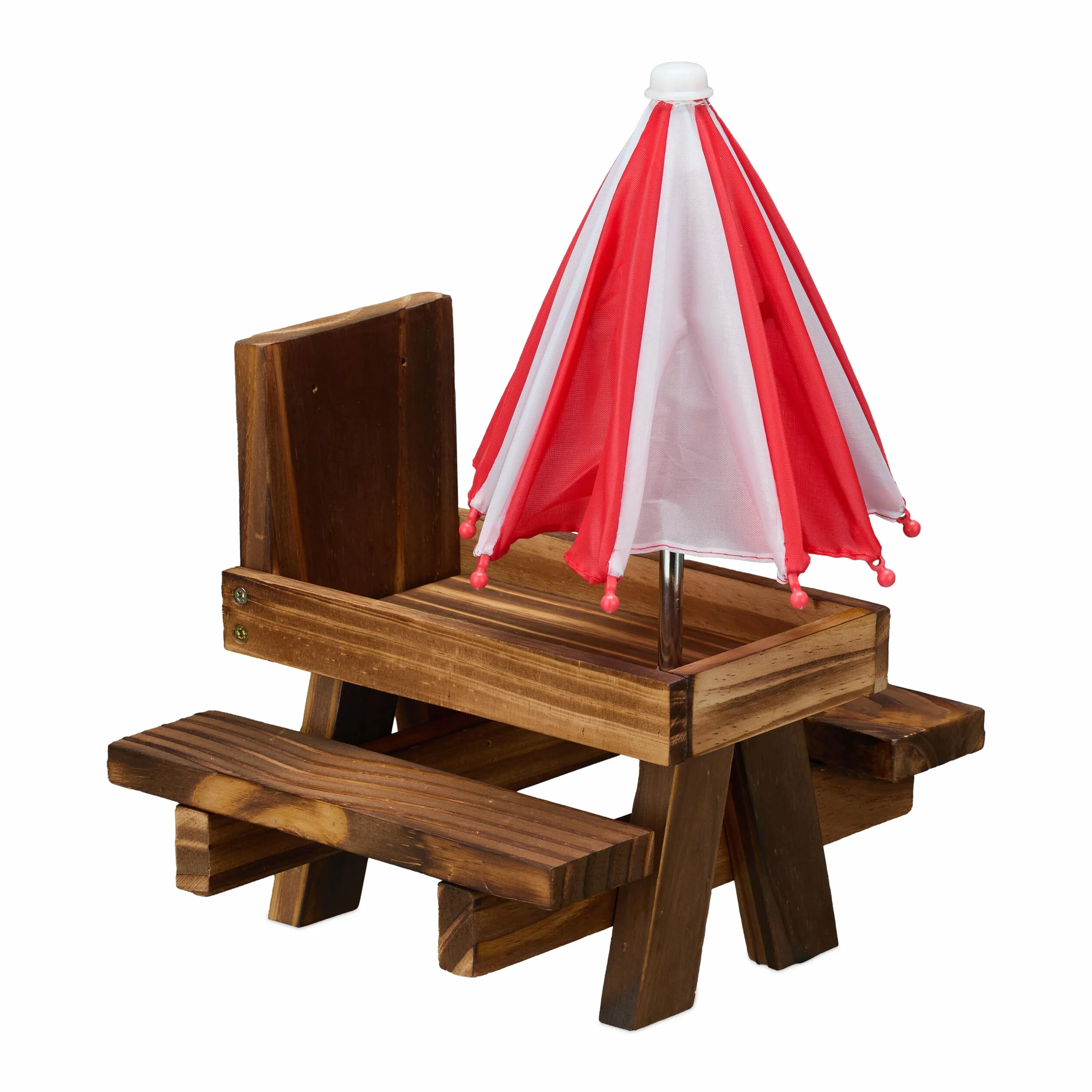 Relaxdays Mangeoire pour écureuils Design Original 2 parasols Table avec bancs Marron foncé