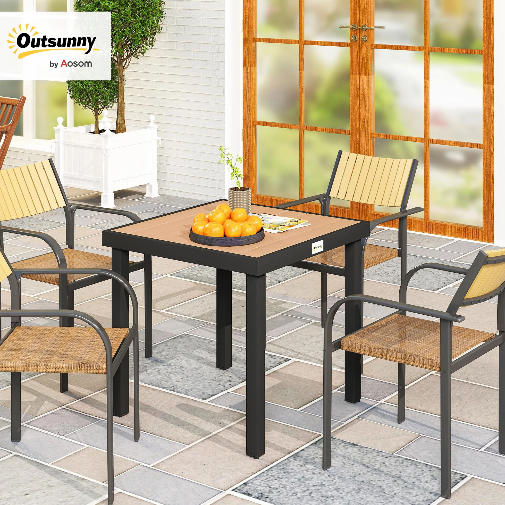 Outsunny Table à Manger de Jardin en Aluminium 78x78x74 cm Bois Naturel