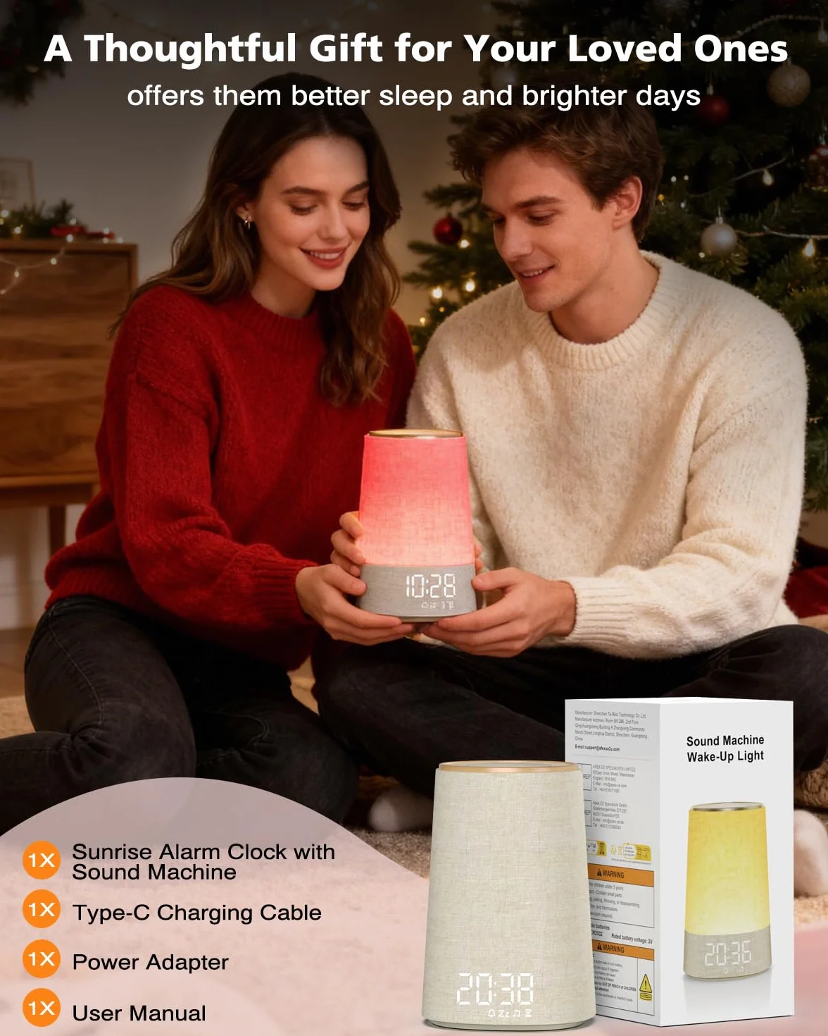 Réveil Lumineux Simulateur d'Aube, Lampe de Réveil LED 7 Sonneries 30 Sons Naturels, Snooze, Minuteur, 10 Niveaux Luminosité