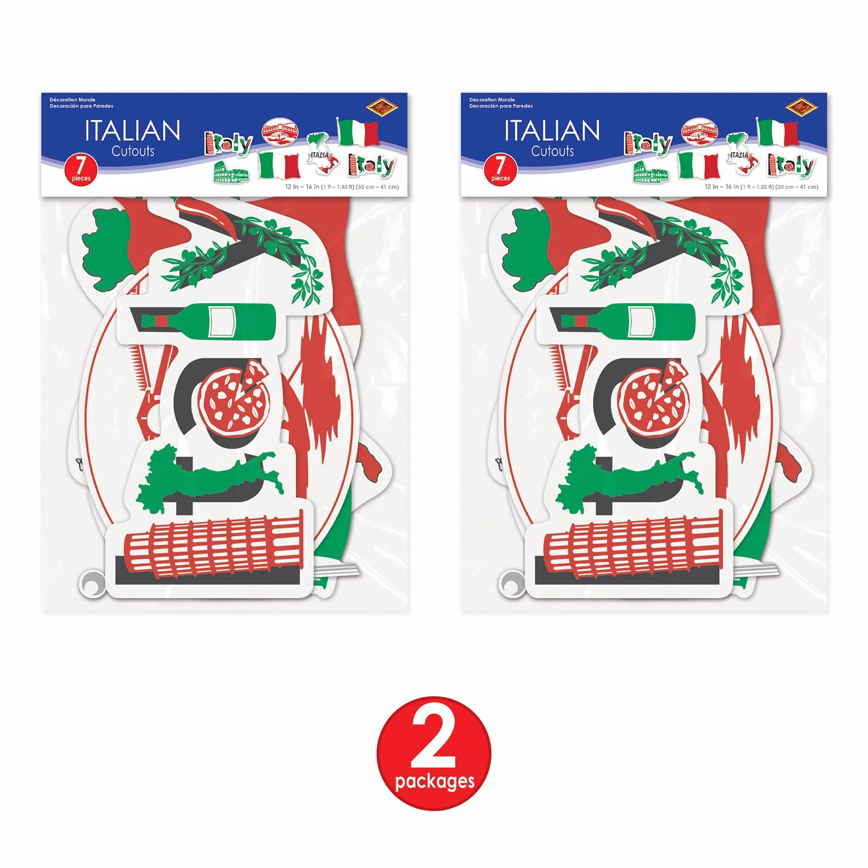 Beistle Lot de 14 Décorations Italiennes en Papier Rouge/Blanc/Vert/Noir