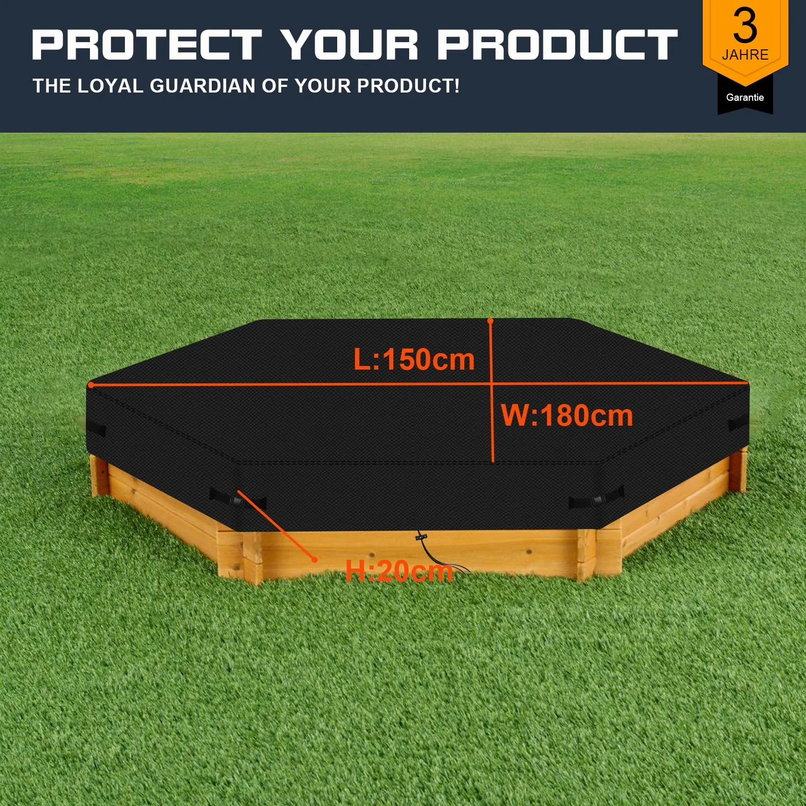 Housse de Protection pour Bac à Sable Hexagonale Tissu Oxford 600D Imperméable Noir 180x150x20CM