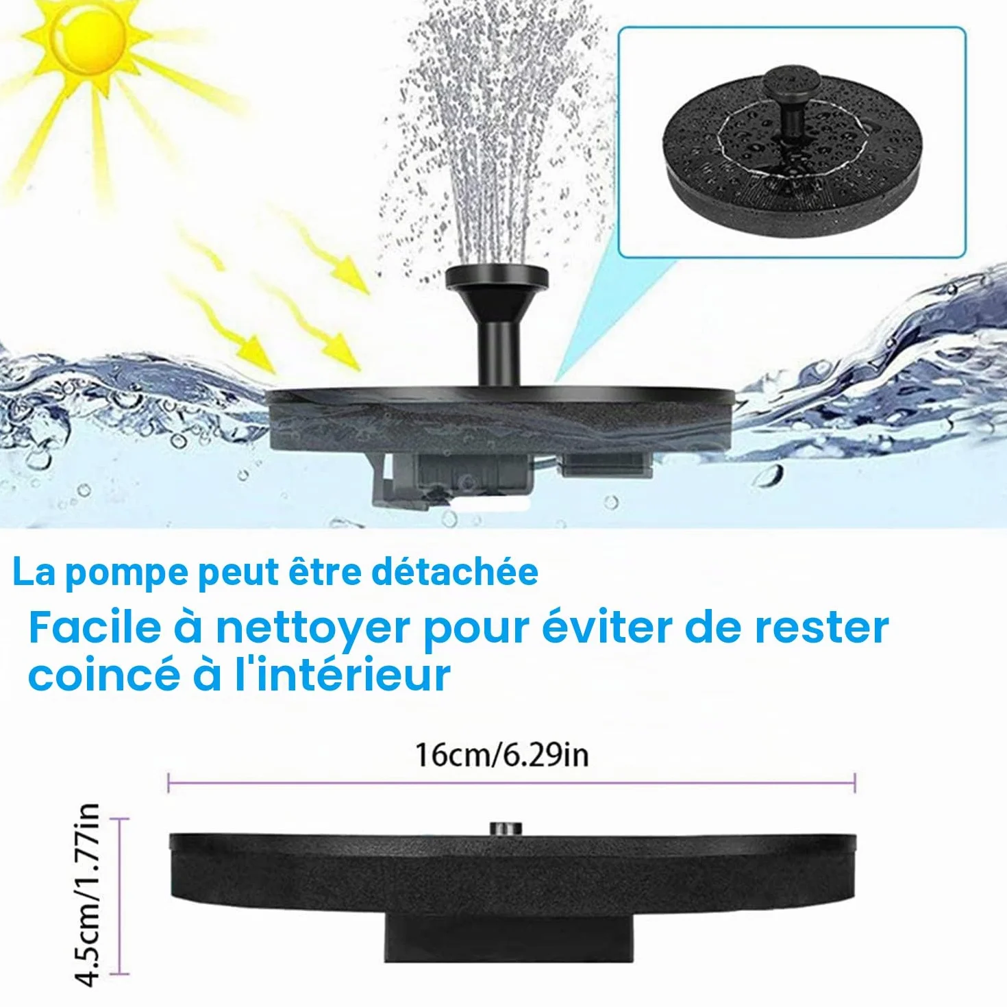 Fontaine Solaire Exterieure de Jardin Pompe 7 Buses Abreuvoir Oiseaux Bains Etangs Patio Decoration