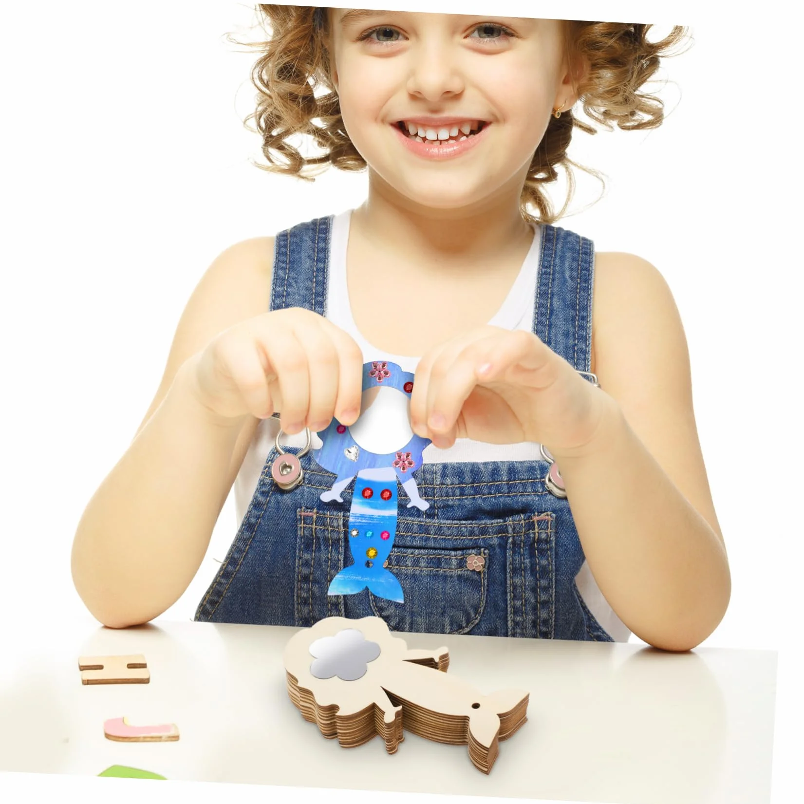 Kit Bricolage Miroir Artisanal en Bois Forme Sirène pour Enfants