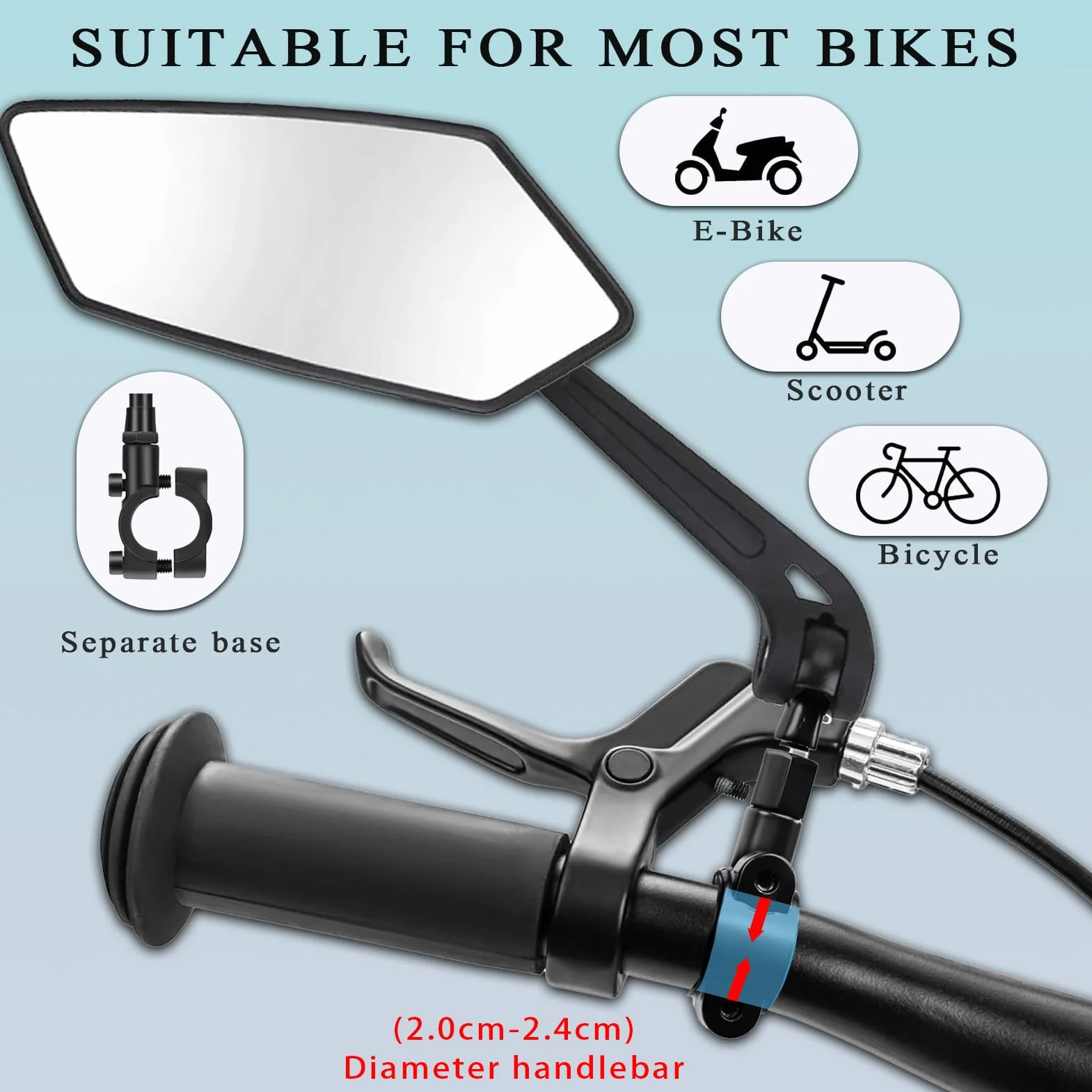 Rétroviseur de vélo gauche - Pliable et rotatif à 360° pour la sécurité - Rétroviseur universel sans distorsion pour vélo électrique et de trekking