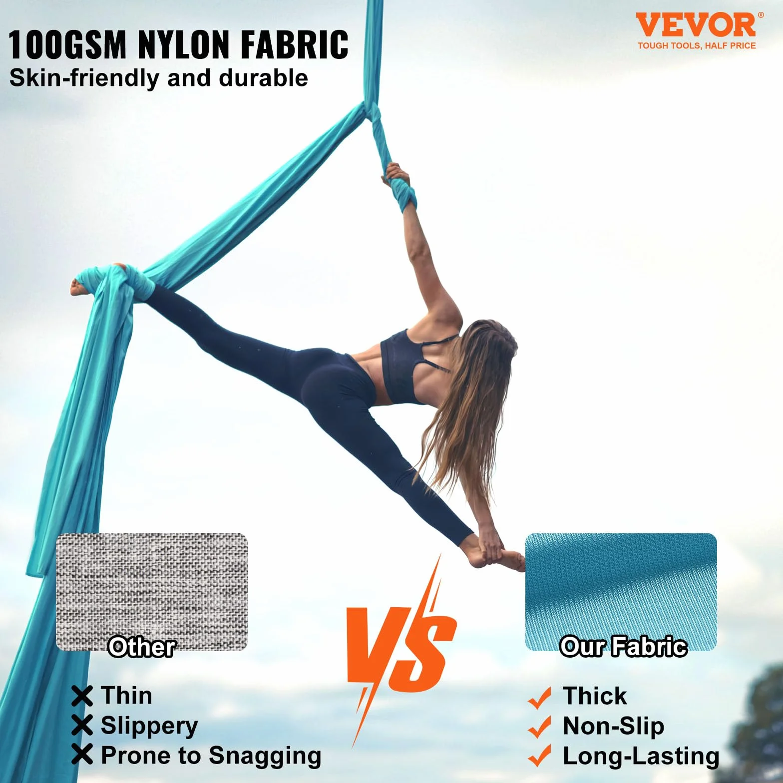 VEVOR Hamac de Yoga Aérien 10 x 2,8 m Kit Balançoire de Yoga Inversion Danse Aérienne en Nylon 100 g/m² Capacité Charge 1000 kg Vol Anti-gravité d'Air pour Fitness Musculation Pilates Gym Maison Bleu