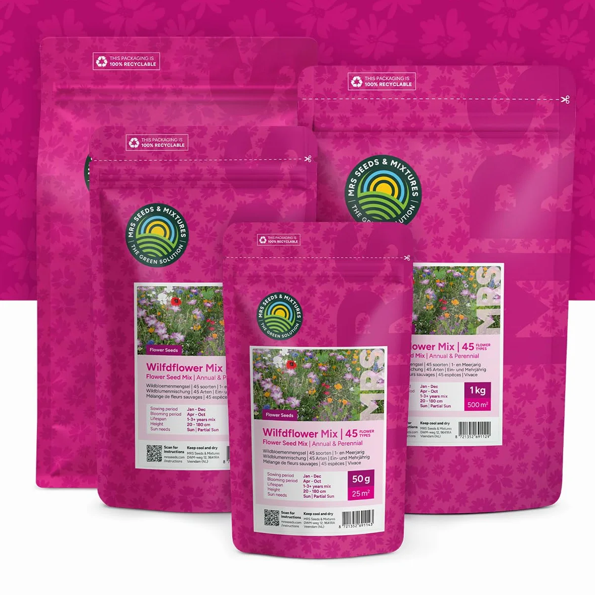 Mélange de fleurs sauvages annuelles et vivaces 250 g 125 m² 62 variétés multicolores nectar abeilles papillons