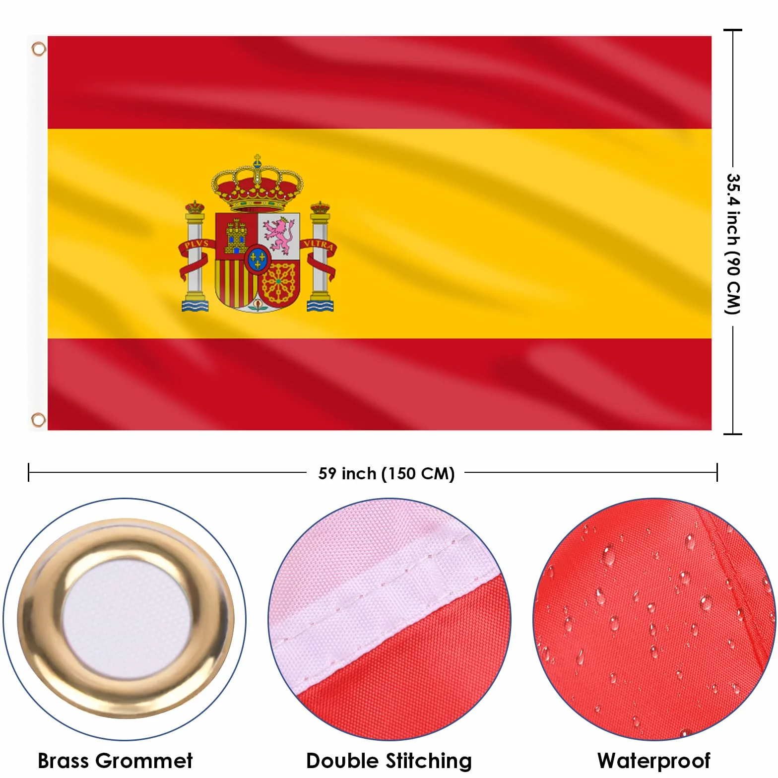 AhfuLife Grande Drapeau Espagnol 90×150cm Double Face Polyester avec Œillets en Laiton