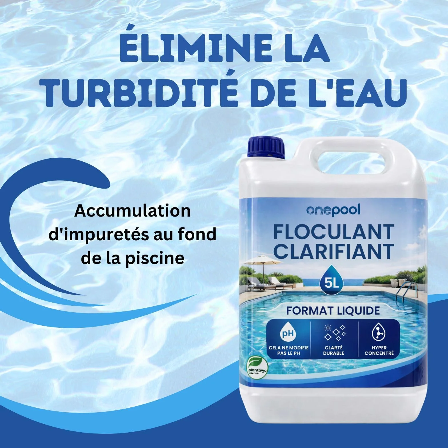 Onepool Floculant Piscine 5L Concentré Clarifiant Eau Trouble sans Métaux Lourds Compatible Tous Filtres