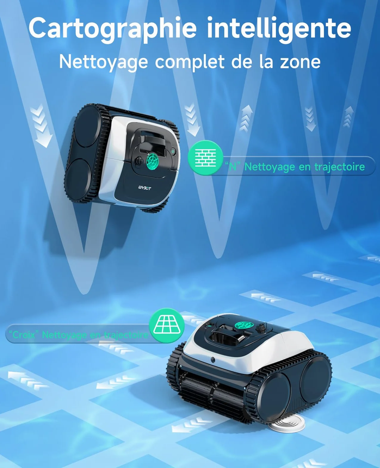 WYBOT C1 Robot Piscine Fond et Parois 150 Min Aspirateur Piscine Intelligente Nettoyage Automatique Sol 150m²