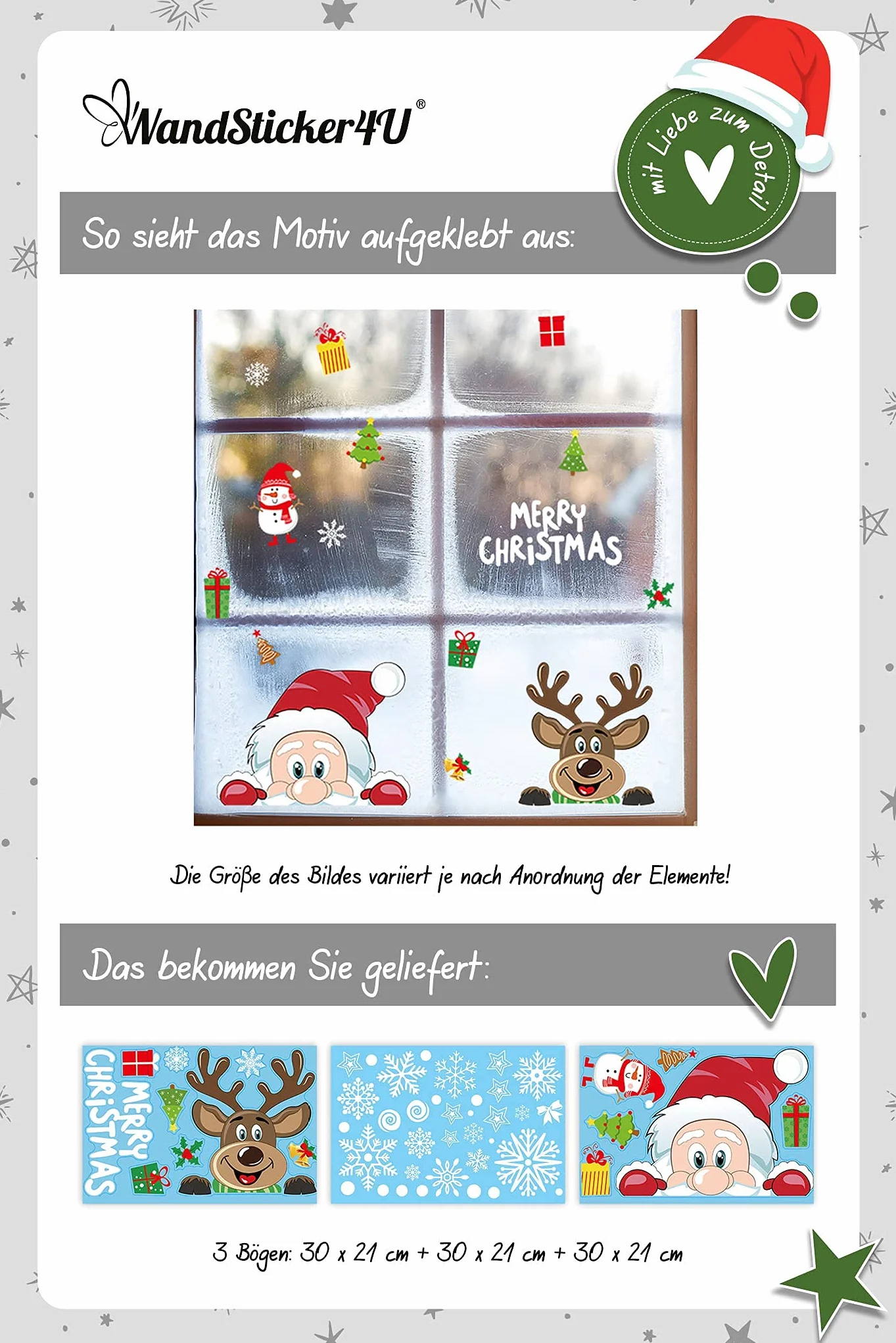 Autocollant fenêtre Noël enfant PÈRE NOËL et RENNE réutilisables électrostatique décoration vitres hiver