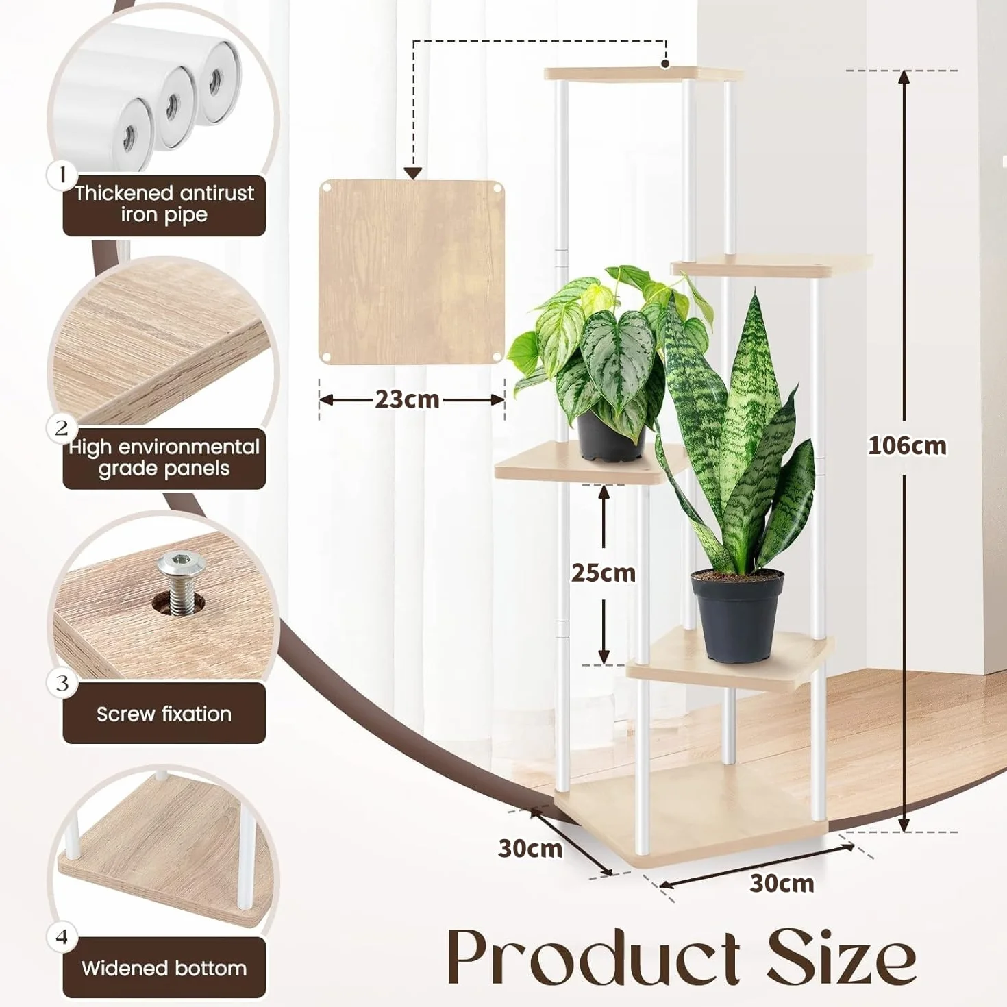 Étagère pour Plantes D'intérieur 106CM Haut Support en Bois pour Salon Terrasse Balcon Jardin (Blanc)