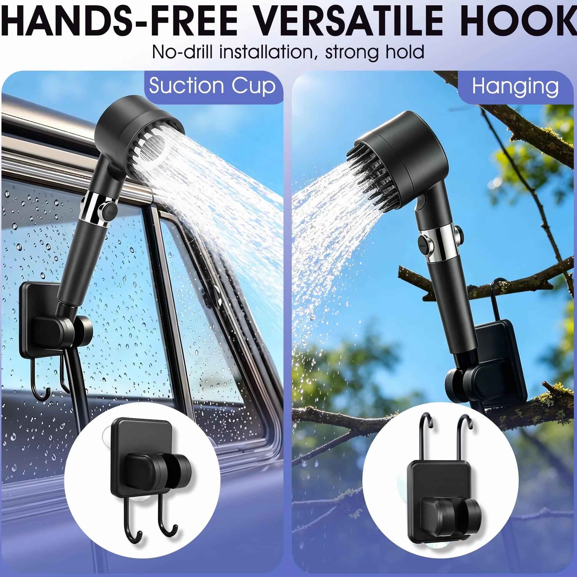 KingSom Douche de Camping, Douche Portable avec Chauffage, 8000 mAh Pompe de Douches Électrique Rechargeable, Douches Camping Réglable avec Grand LED Écran Intelligent pour Extérieure, Randonnée