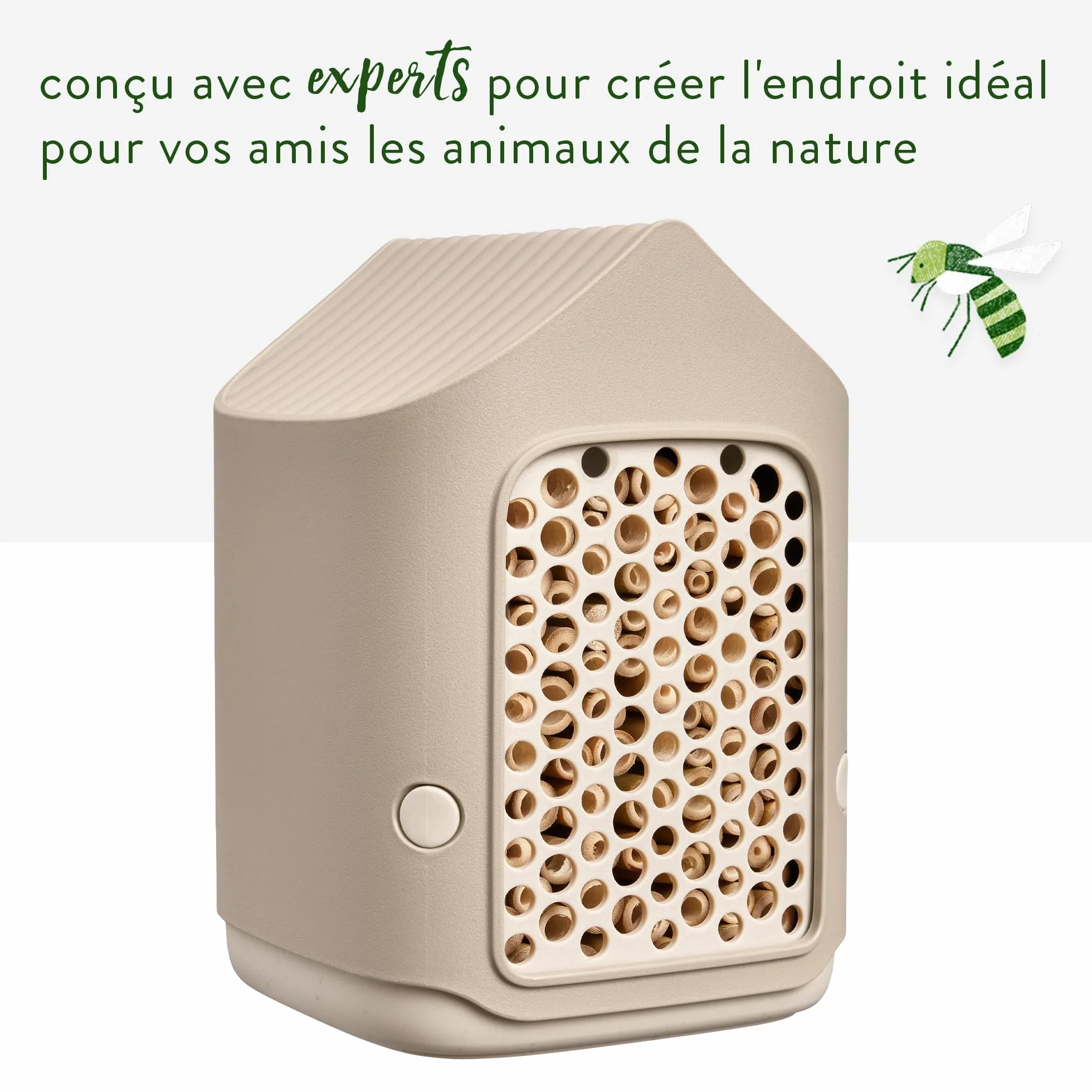 Elho Cosy Insect Hotel 18cm Hôtel à Insectes Abeilles Plastique Recyclé Beige