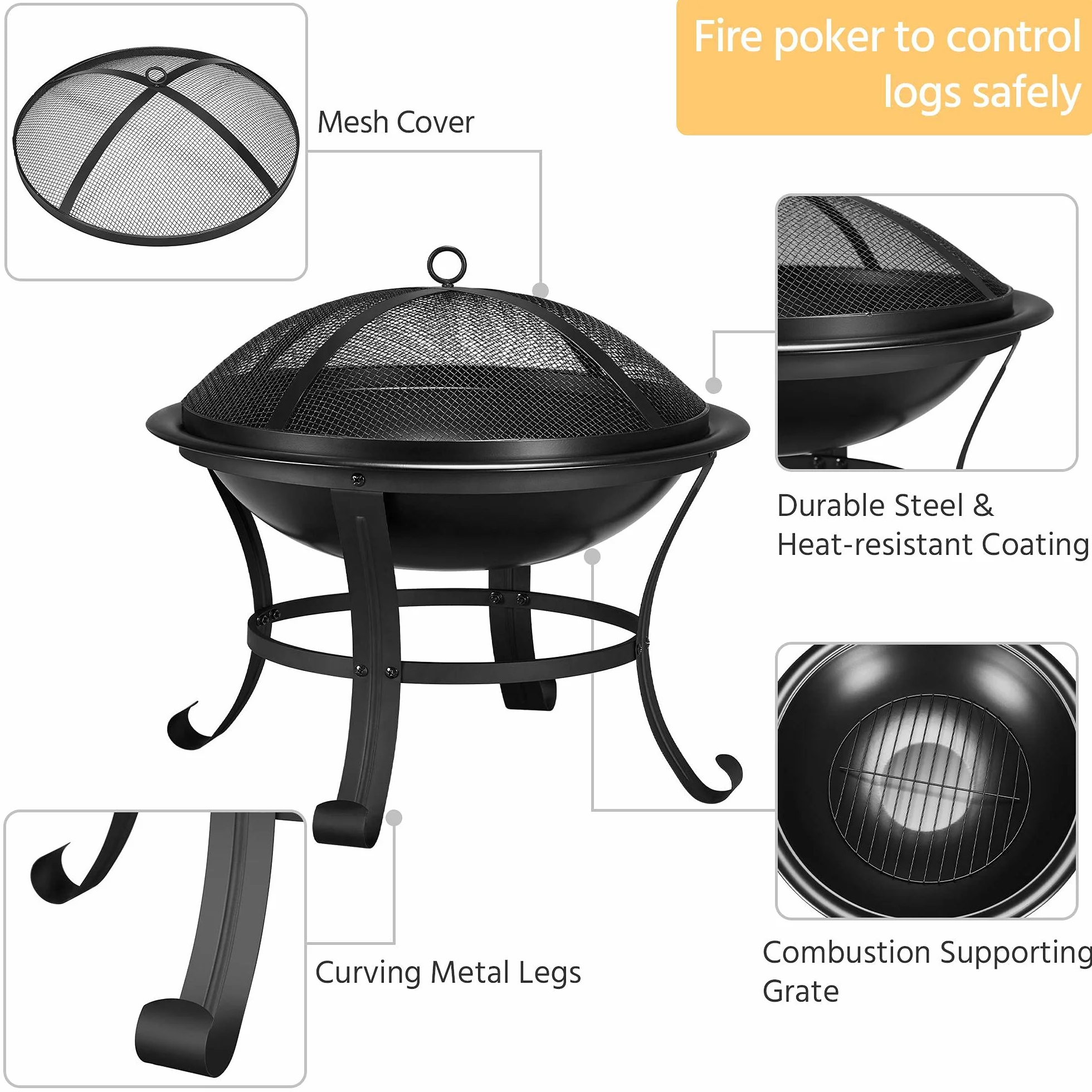 Yaheetech Brasero Exterieur Jardin Fer 54x54x50cm Noir