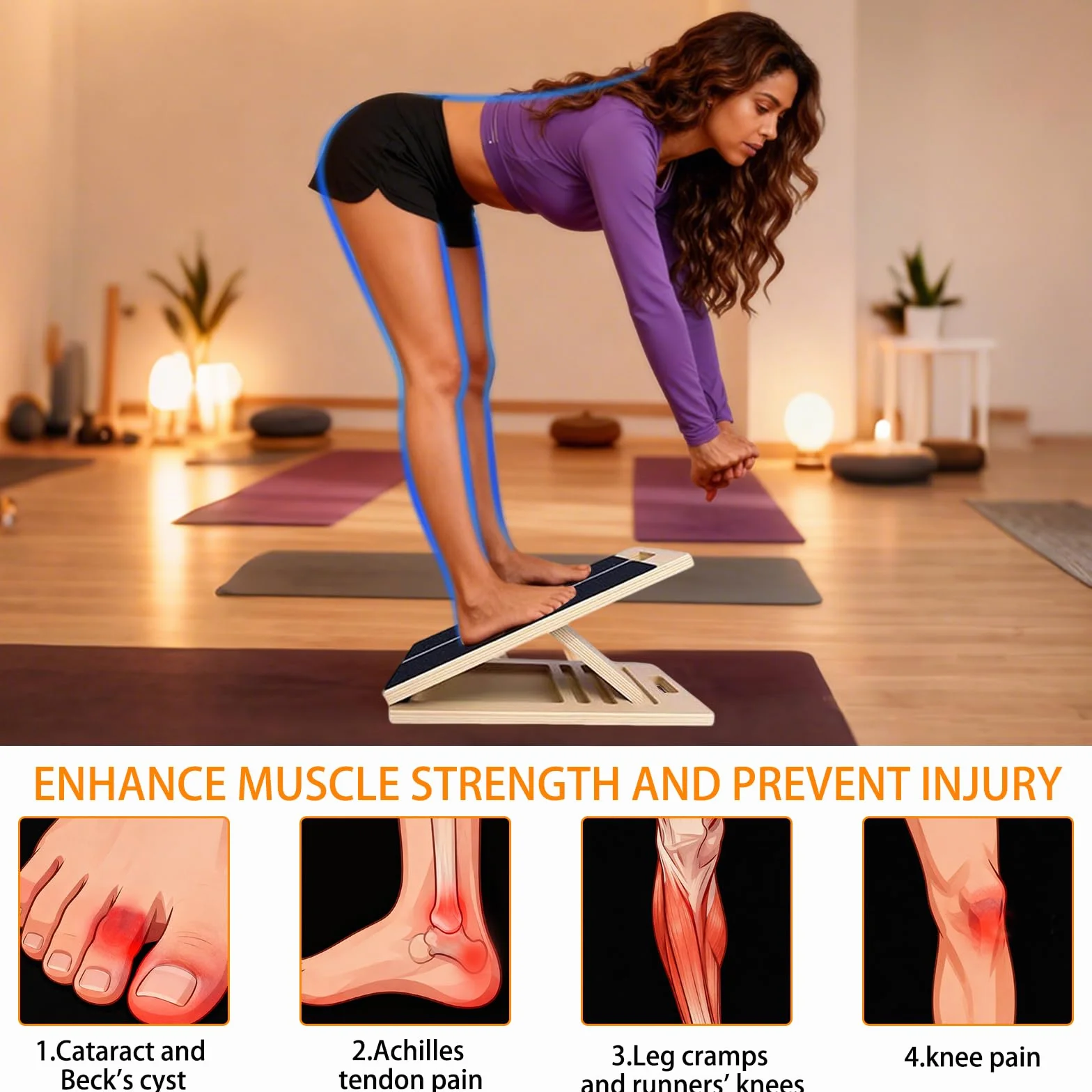 Planche Inclinée en Bois,Planche D'équilibre en Bois,Planche Inclinée Kiné,Réglable Balance Board Pour Étirez les Muscles de vos Jambes et Entraînement à L'équilibre