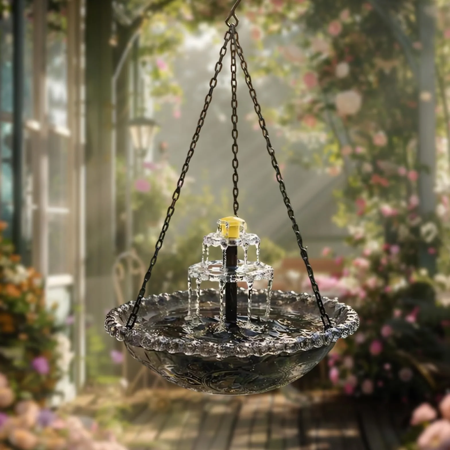 Fontaine Solaire Suspendue pour Bain d'Oiseaux en Cascade, Décor de Jardin Extérieur