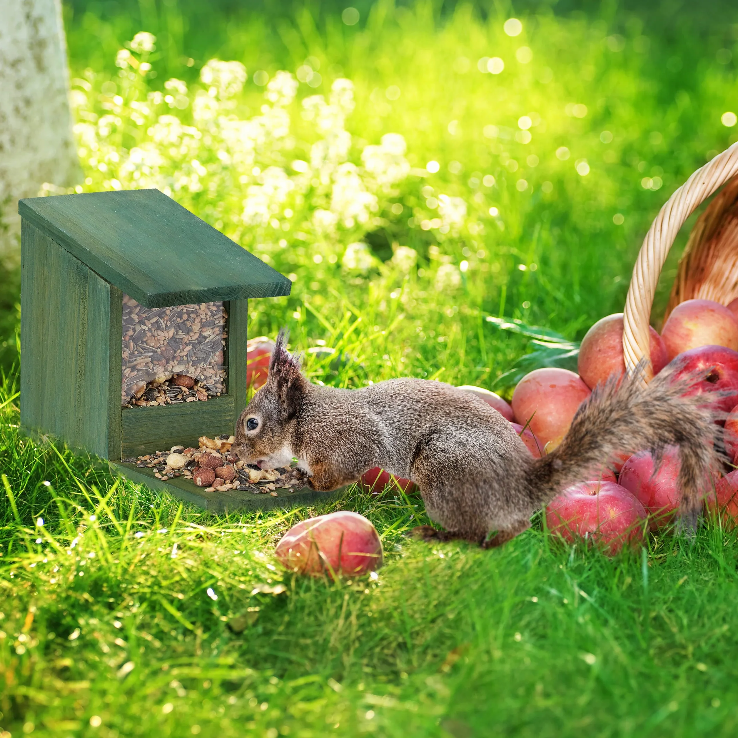 Relaxdays Mangeoire pour écureuils Distributeur Nourriture Bois 17,5 x 12 x 25 cm Marron foncé