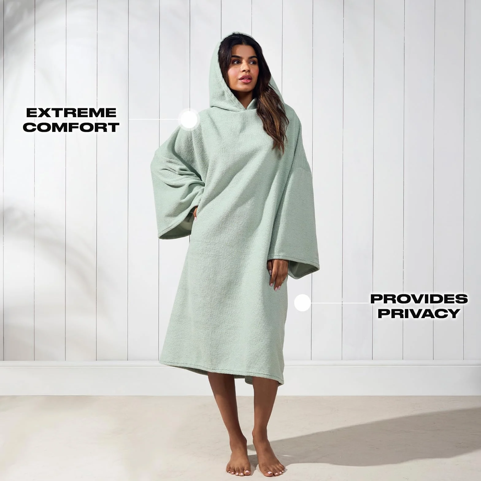 Brentfords Poncho à Capuche pour Adulte - Grande Serviette de Bain, de Natation, de Surf - en Microfibre absorbante à séchage Rapide - pour Homme et garçon - Vert Sauge