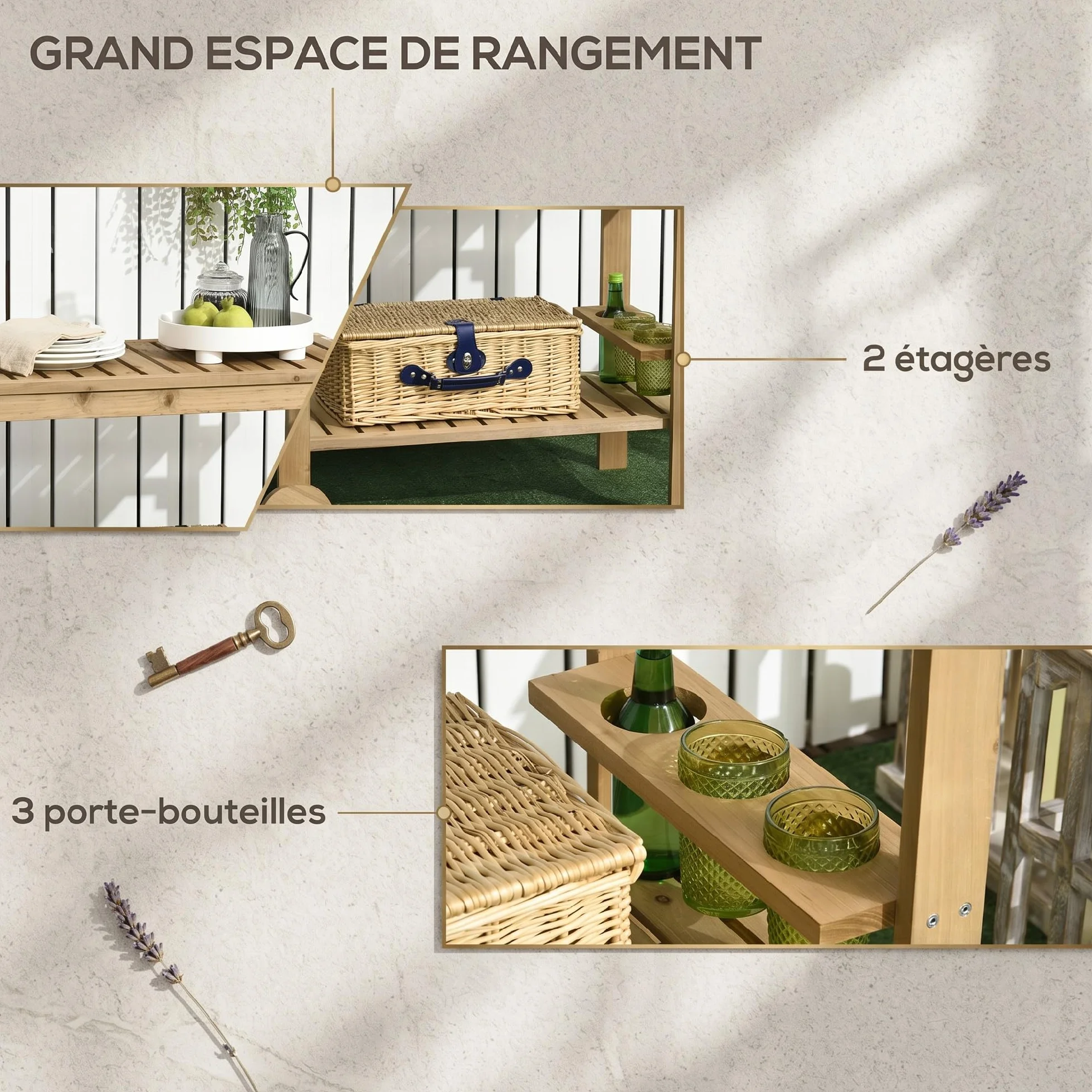 Outsunny Desserte de Jardin pour Plancha et Barbecue en Bois avec Chariot 95 x 47 x 74 cm